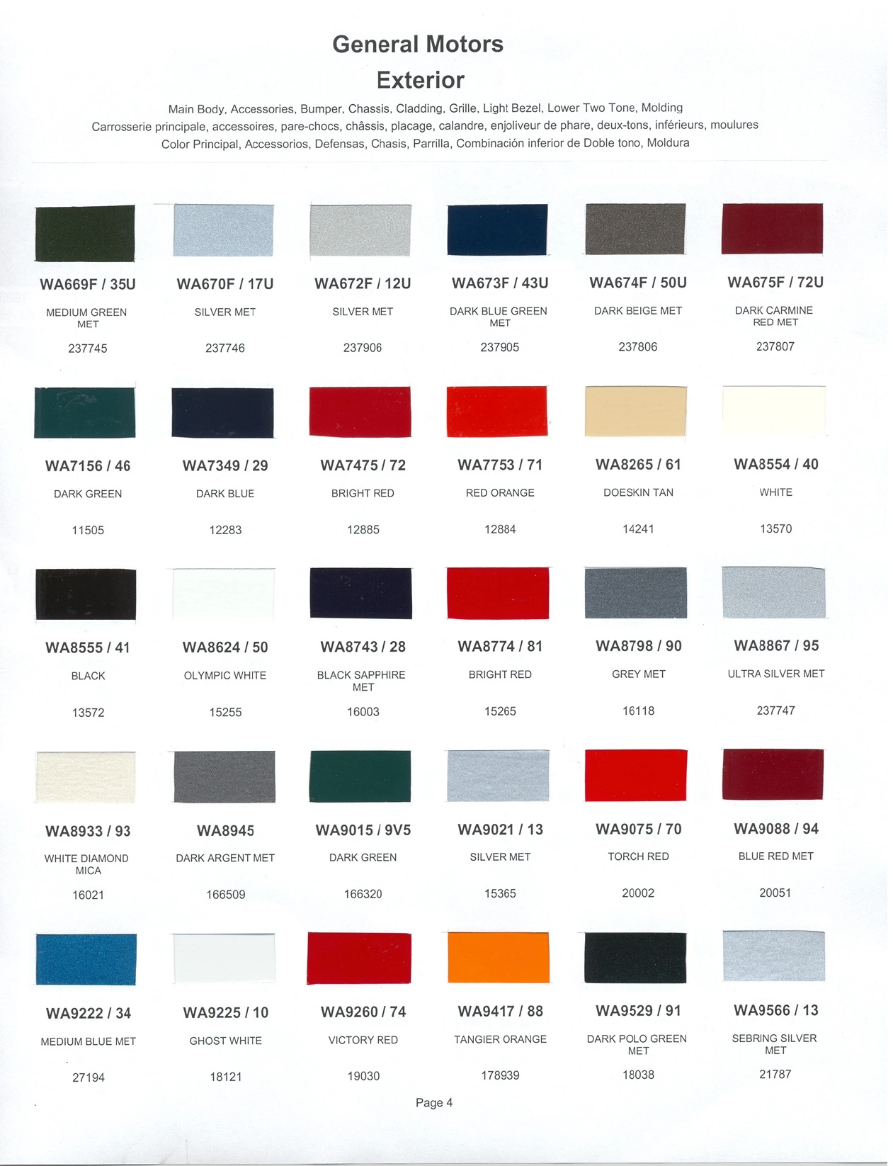 Paint color examples, their ordering codes, the oem color code, and vehicles the color was used on