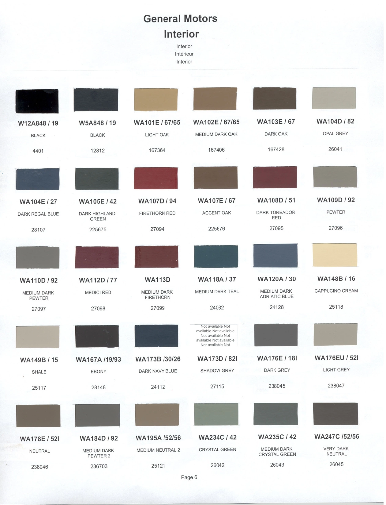 Paint color examples, their ordering codes, the oem color code, and vehicles the color was used on