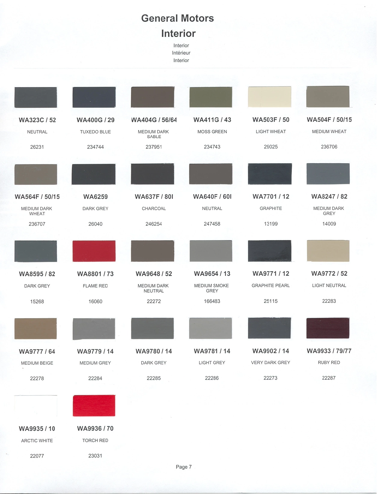 Paint color examples, their ordering codes, the oem color code, and vehicles the color was used on