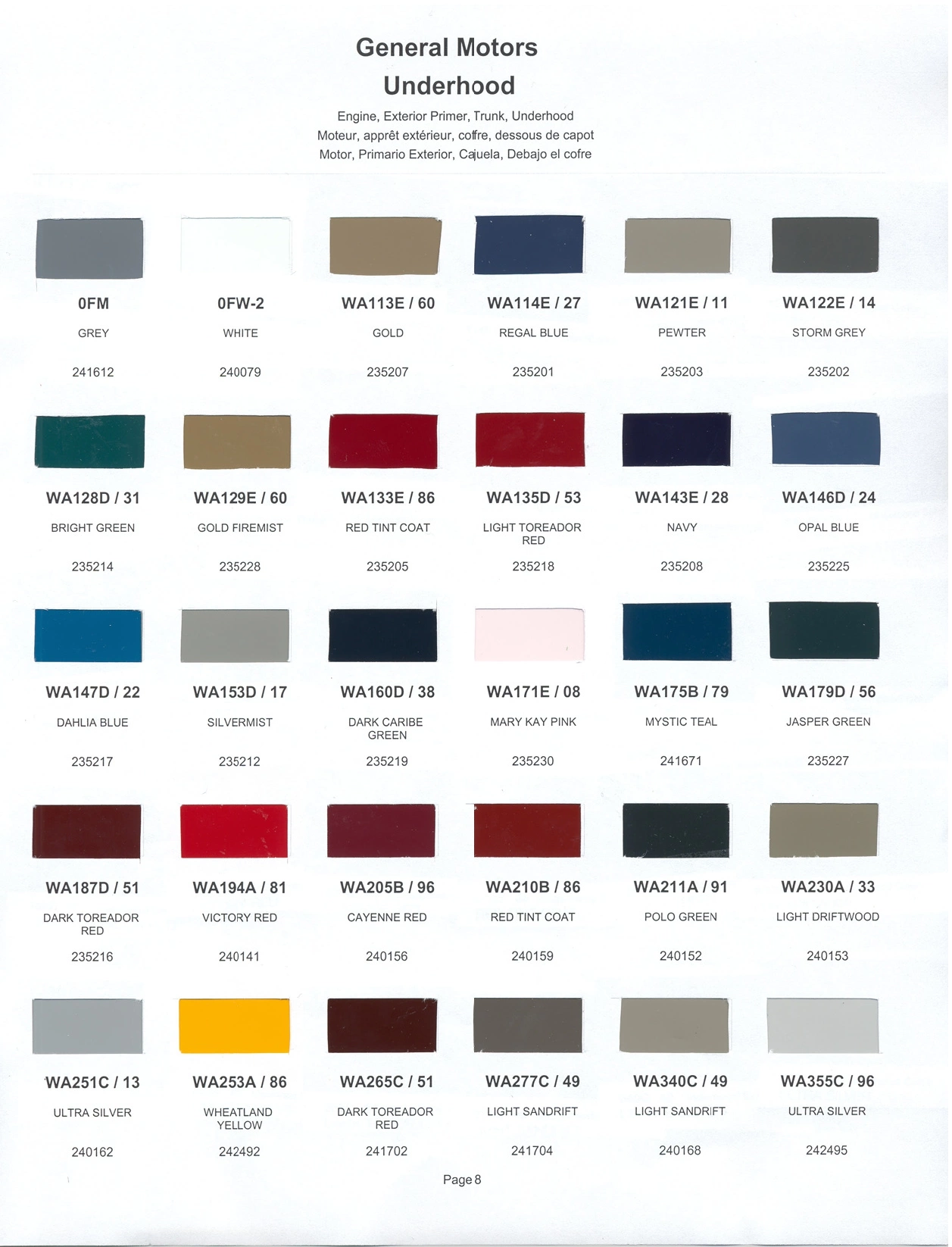 Paint color examples, their ordering codes, the oem color code, and vehicles the color was used on