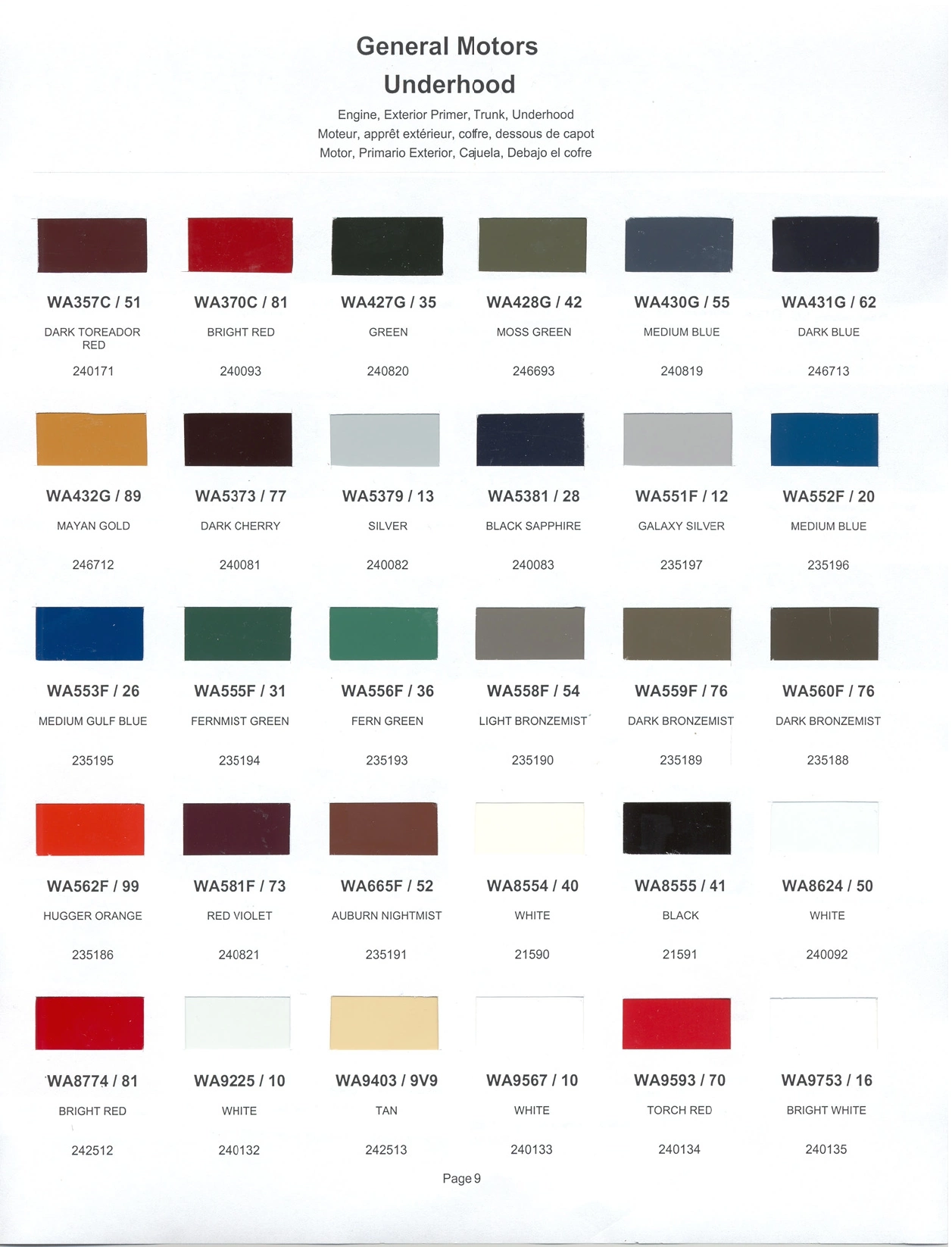 Paint color examples, their ordering codes, the oem color code, and vehicles the color was used on