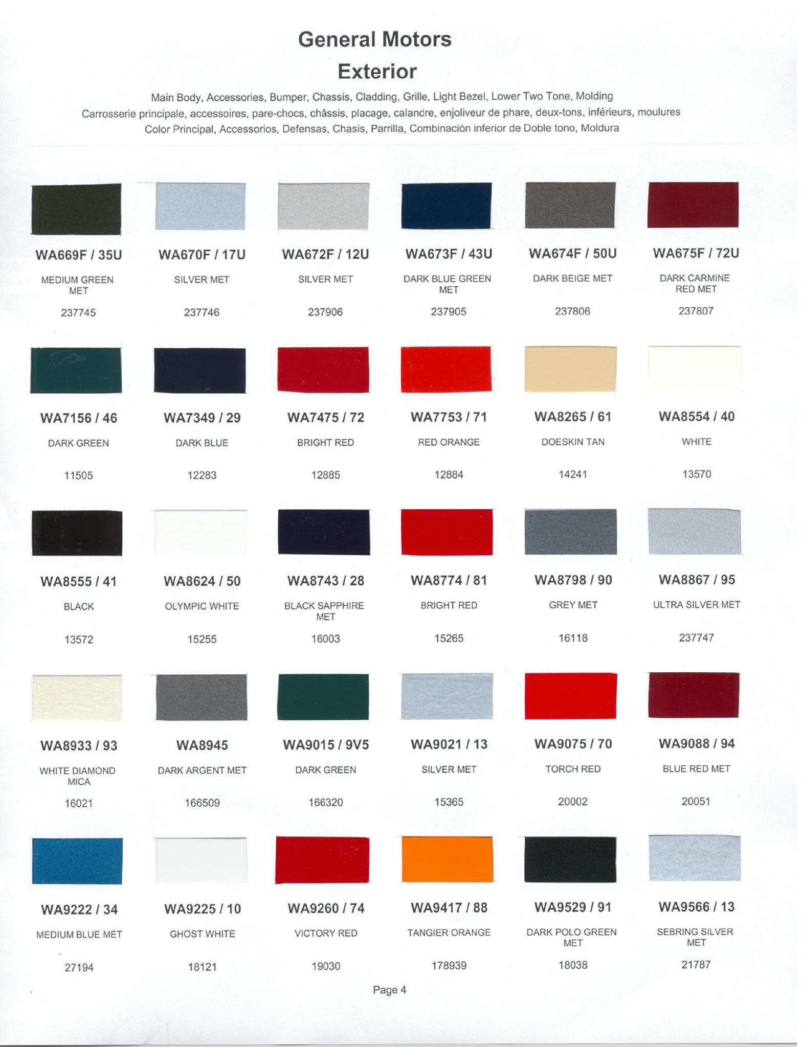 Paint Color Examaples used on GM Vehicles and thier unique paint codes