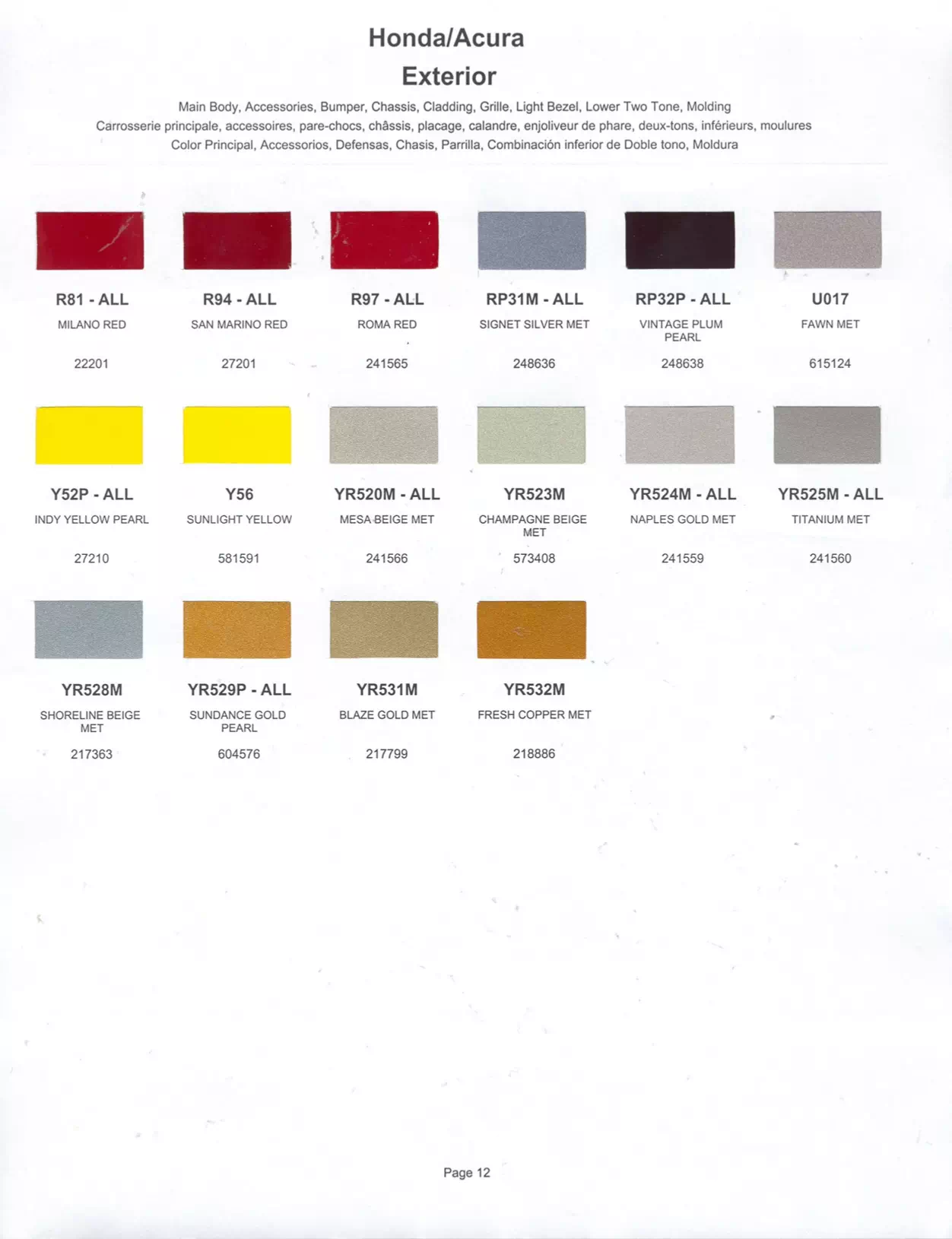 Paint color examples, their ordering codes, the oem color code, and vehicles the color was used on