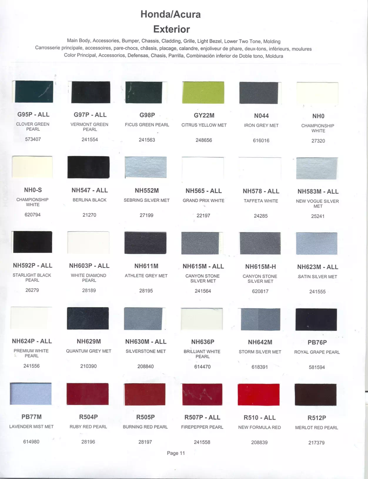 Paint color examples, their ordering codes, the oem color code, and vehicles the color was used on