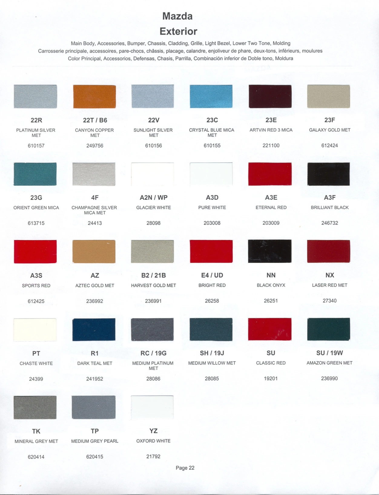 Paint color examples, their ordering codes, the oem color code, and vehicles the color was used on