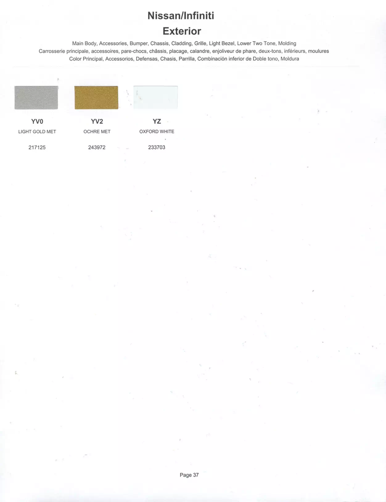 2000 Nissan & Infiniti Paint Codes & Color Chart Exterior paint colors for Nissan and Infiniti vehicles and their ordering codes and stock numbers
