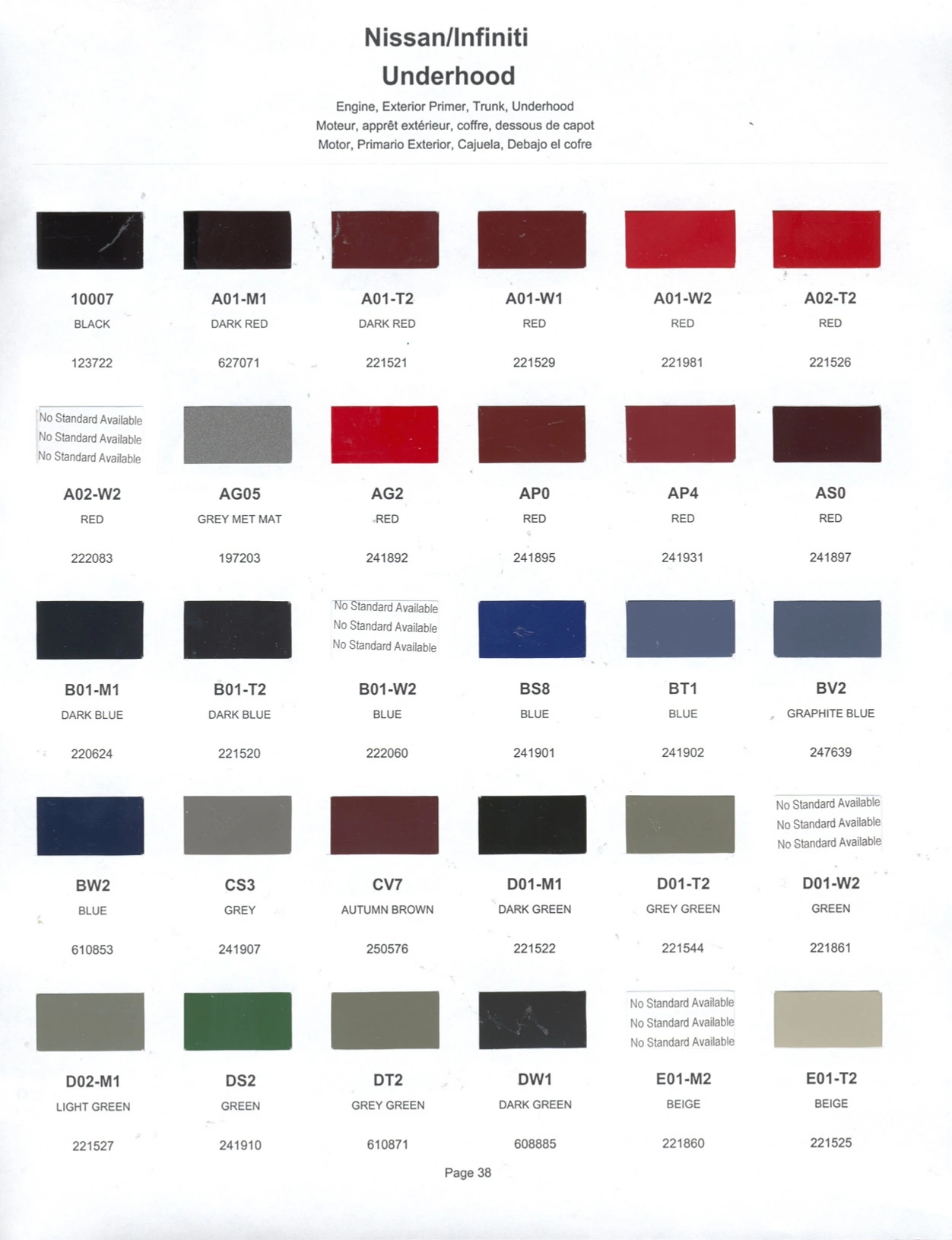 Paint color examples, their ordering codes, the oem color code, and vehicles the color was used on