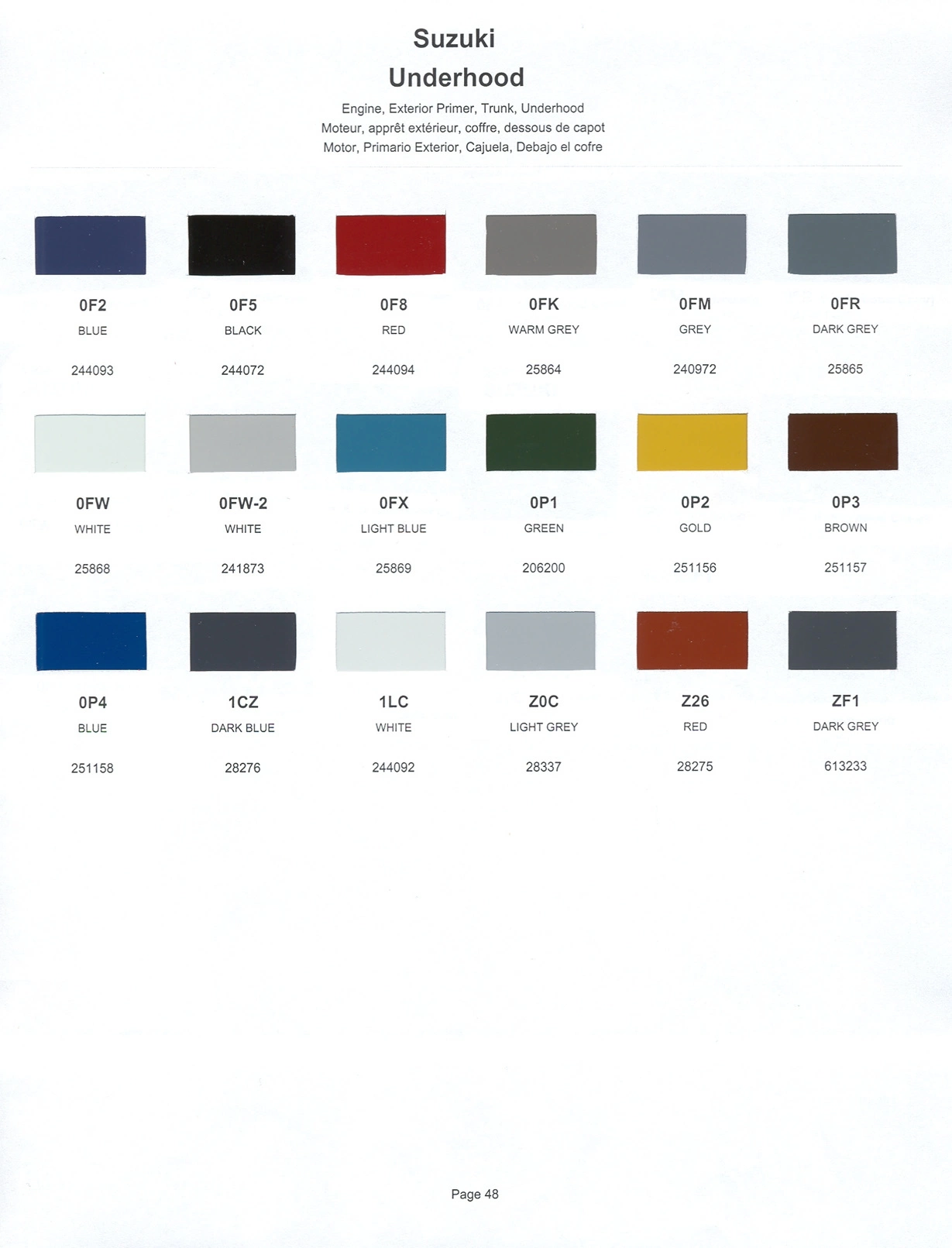 Paint color examples, their ordering codes, the oem color code, and vehicles the color was used on