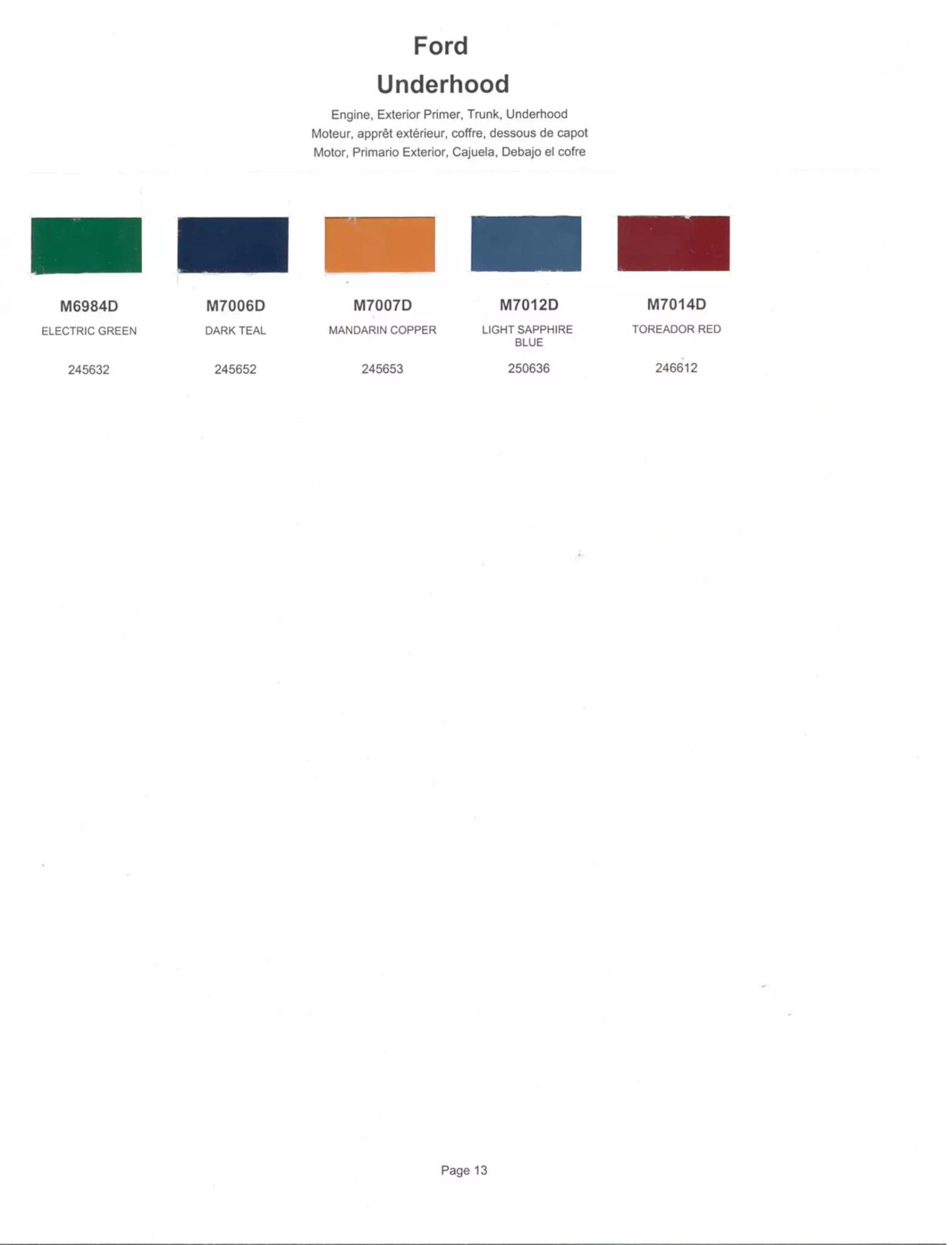 Paint color examples, their ordering codes, the oem color code, and vehicles the color was used on