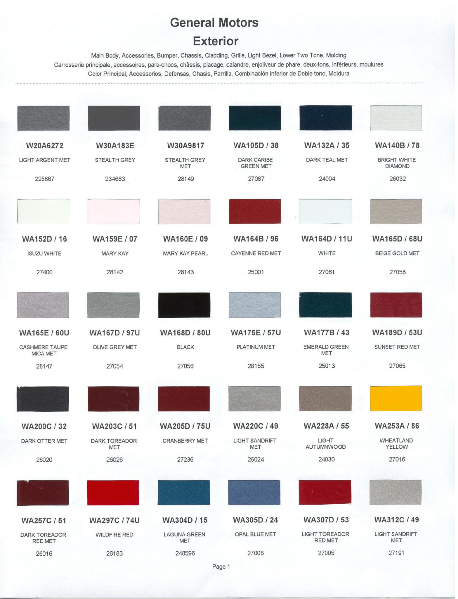 Paint Color Examaples used on GM Vehicles and thier unique paint codes