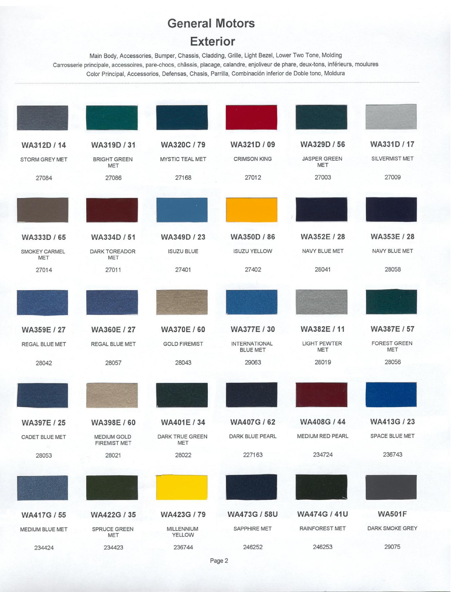 Paint Color Examaples used on GM Vehicles and thier unique paint codes