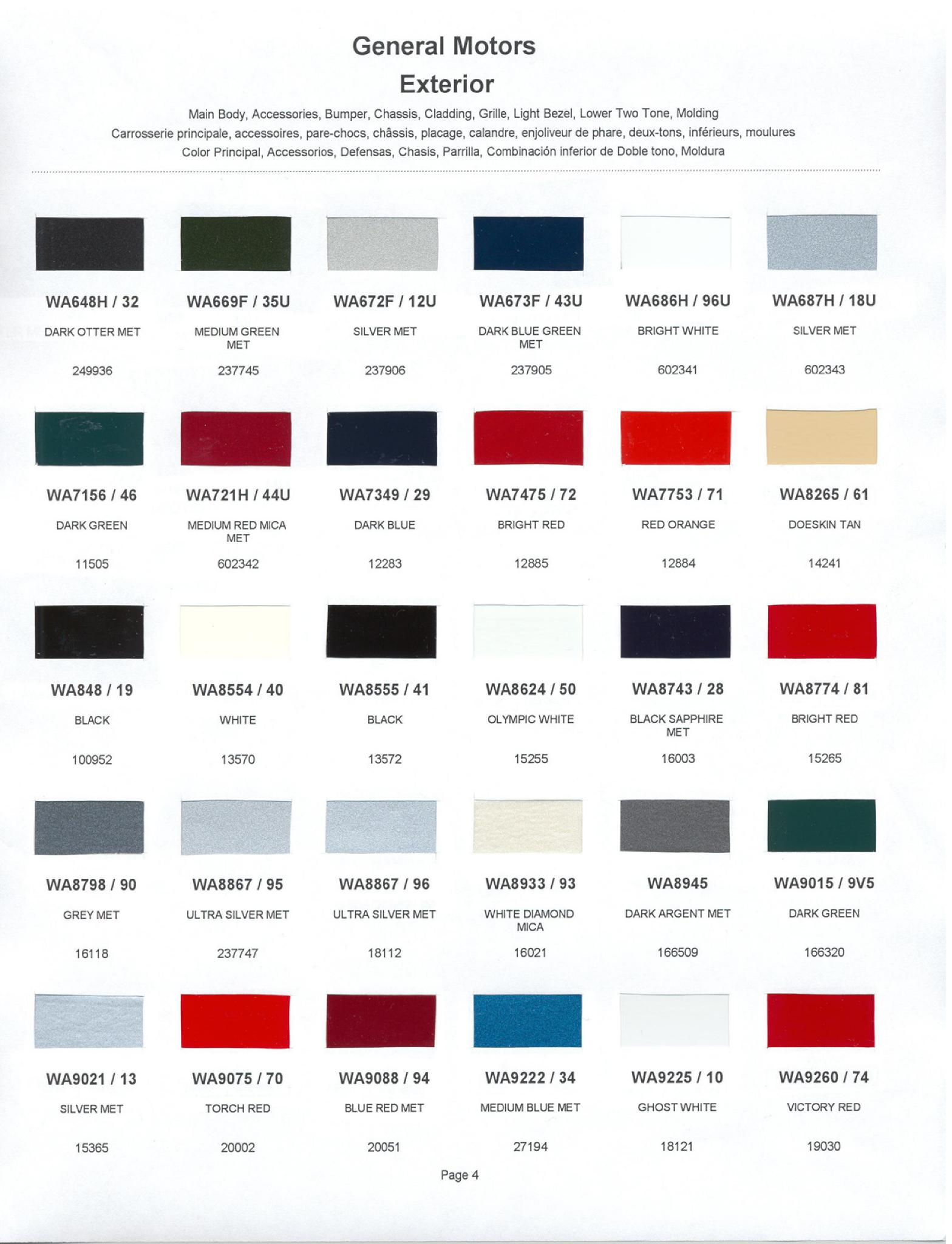 Paint Color Examaples used on GM Vehicles and thier unique paint codes