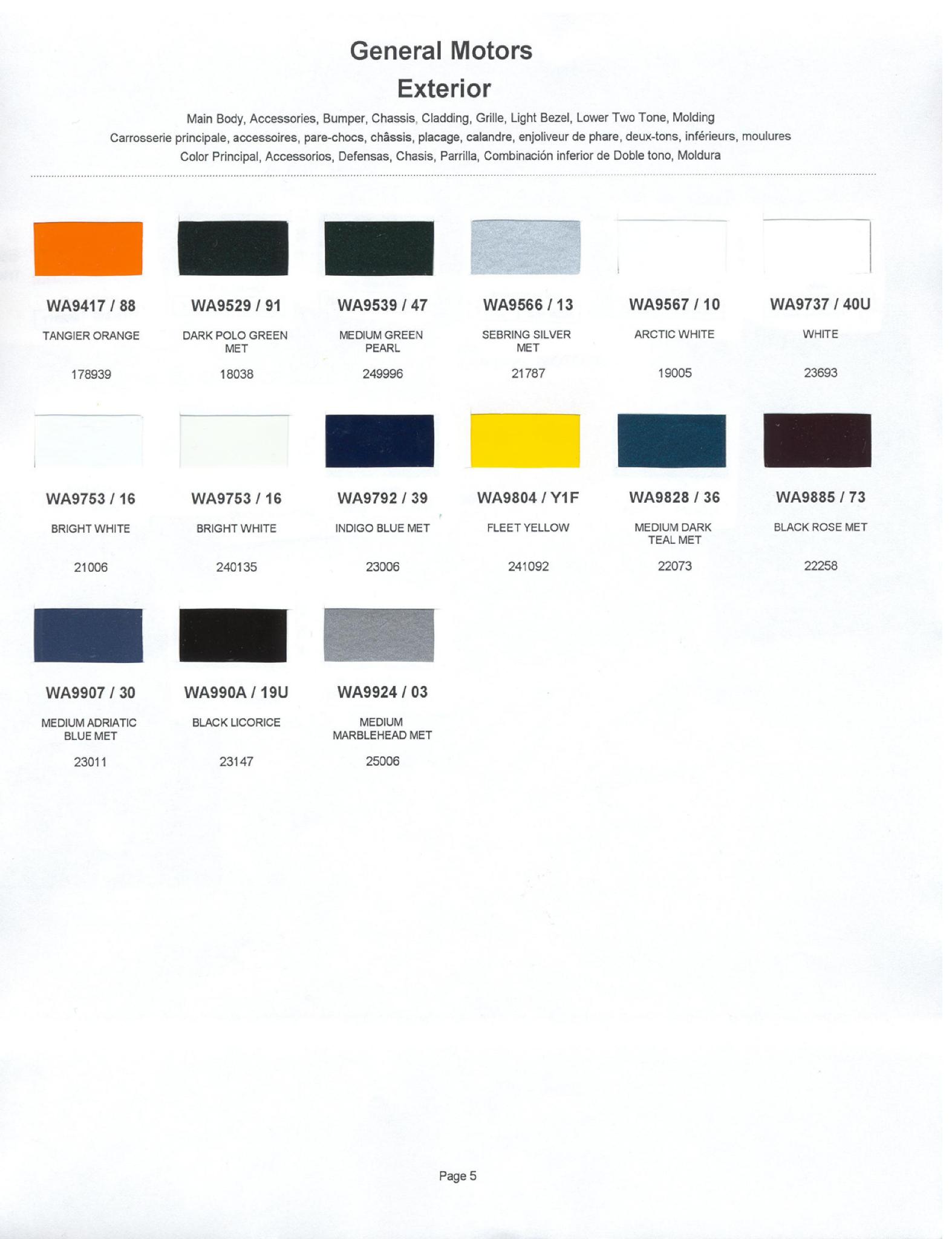 Paint Color Examaples used on GM Vehicles and thier unique paint codes