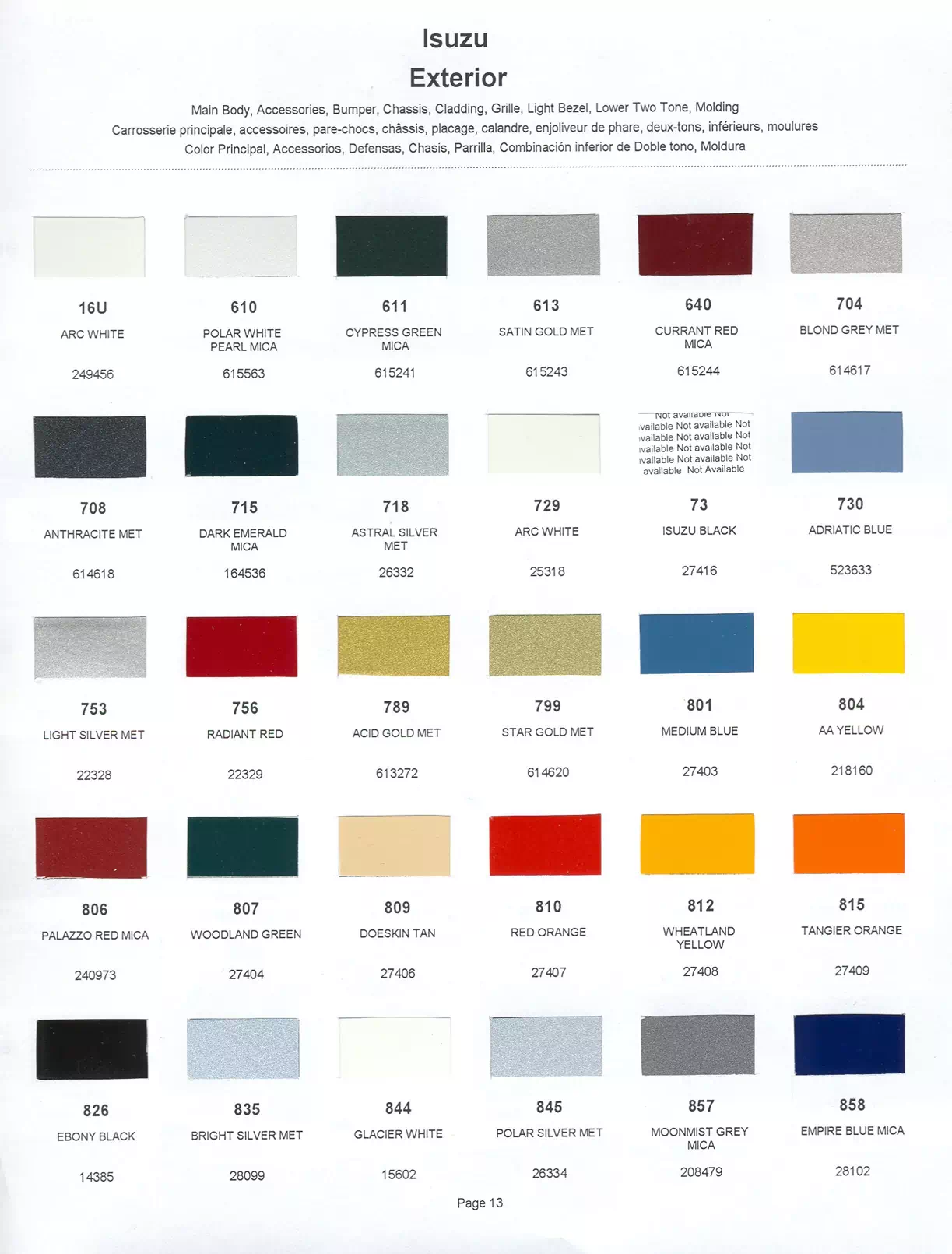 Paint color examples, their ordering codes, the oem color code, and vehicles the color was used on