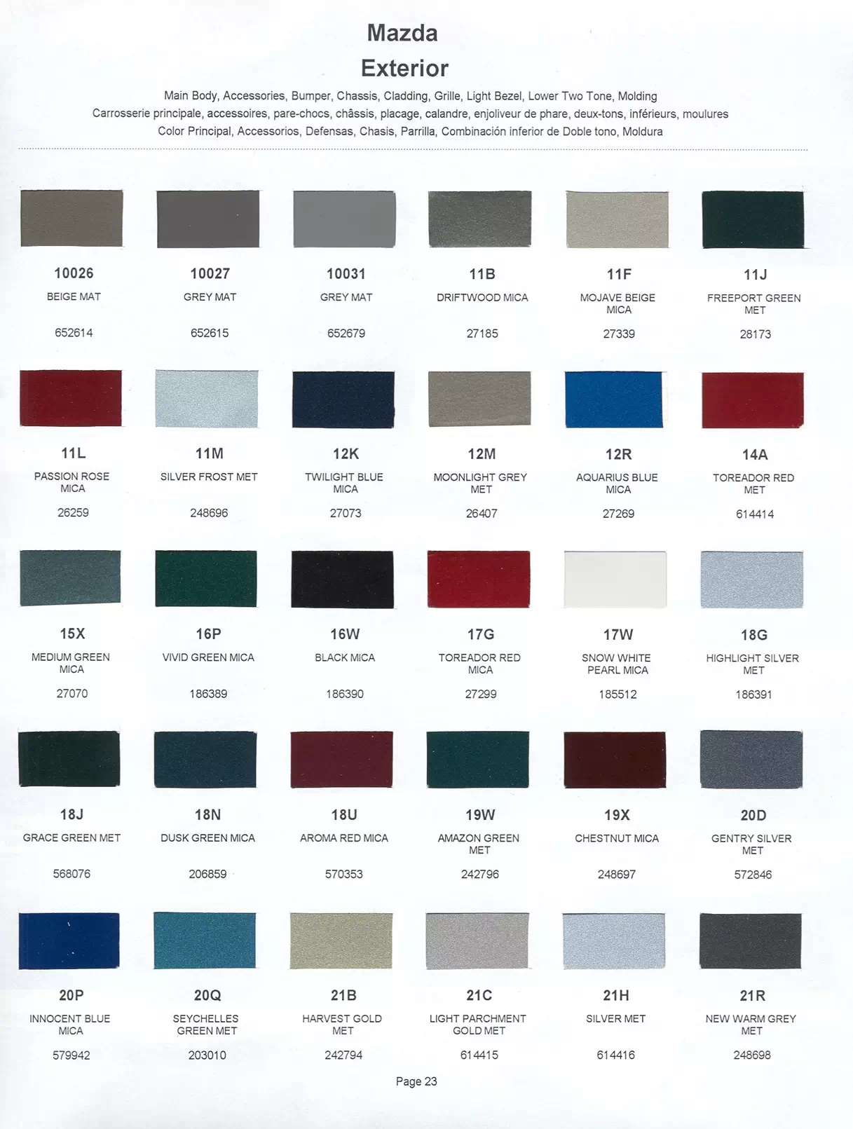 Paint color examples, their ordering codes, the oem color code, and vehicles the color was used on