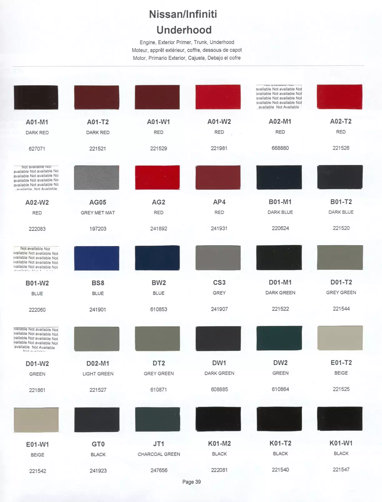 Paint color examples, their ordering codes, the oem color code, and vehicles the color was used on