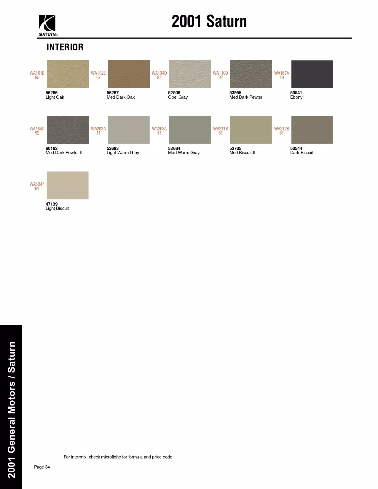 Paint color examples, their ordering codes, the oem color code, and vehicles the color was used on