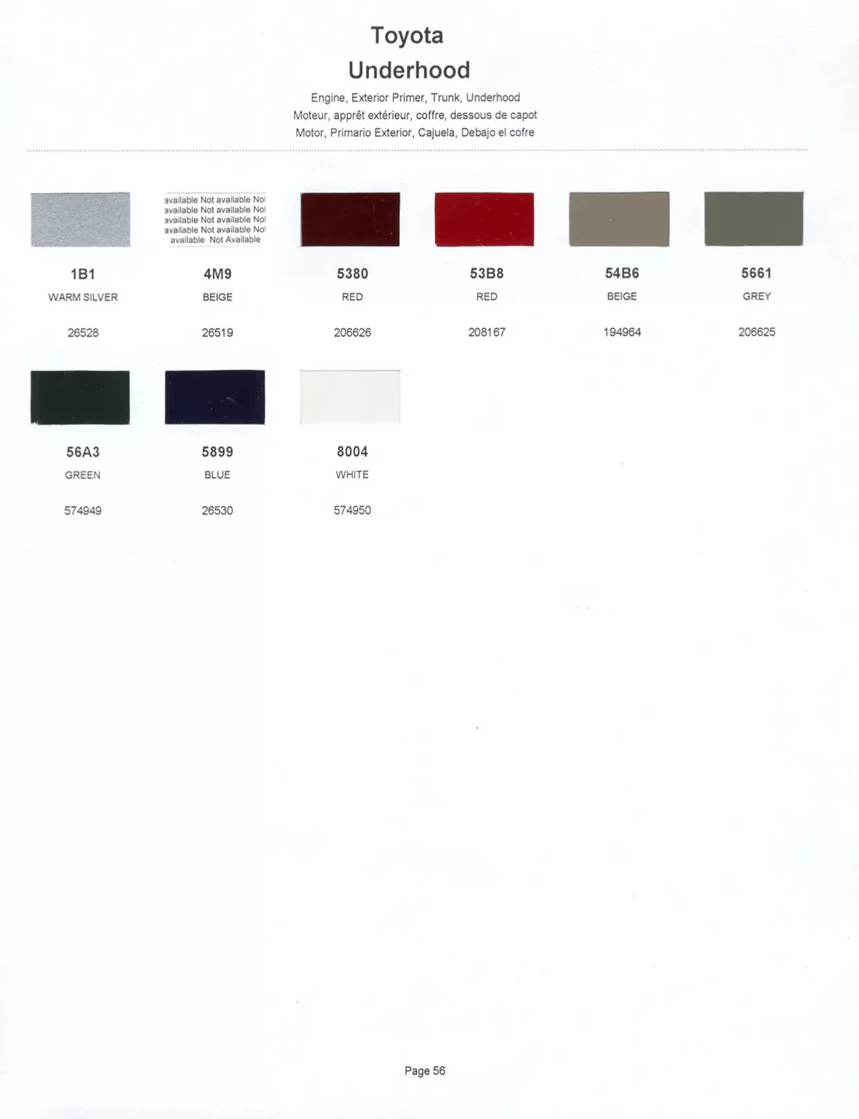 Paint color examples, their ordering codes, the oem color code, and vehicles the color was used on