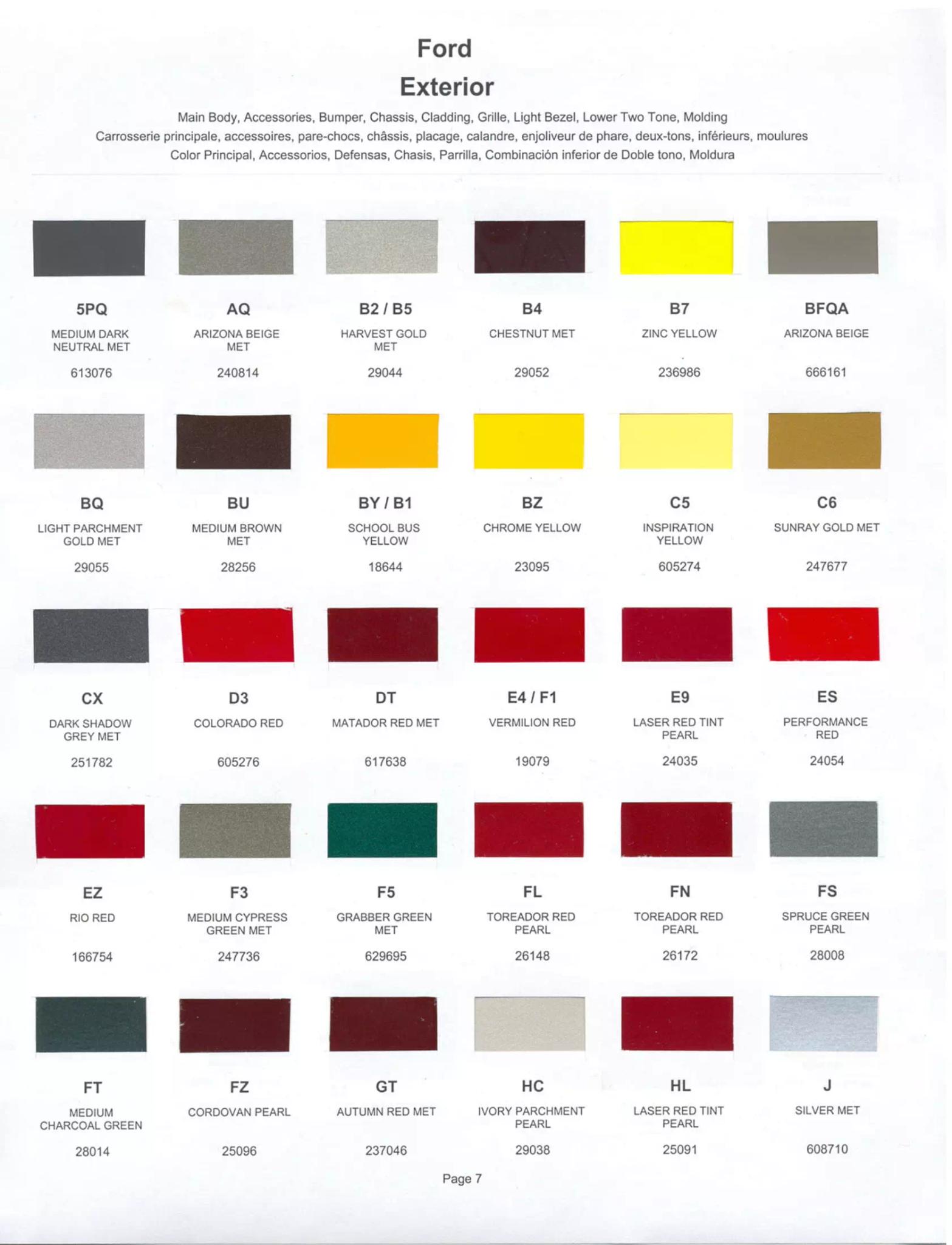 Color swatches, and their ordering paint codes for 2002 model vehicles