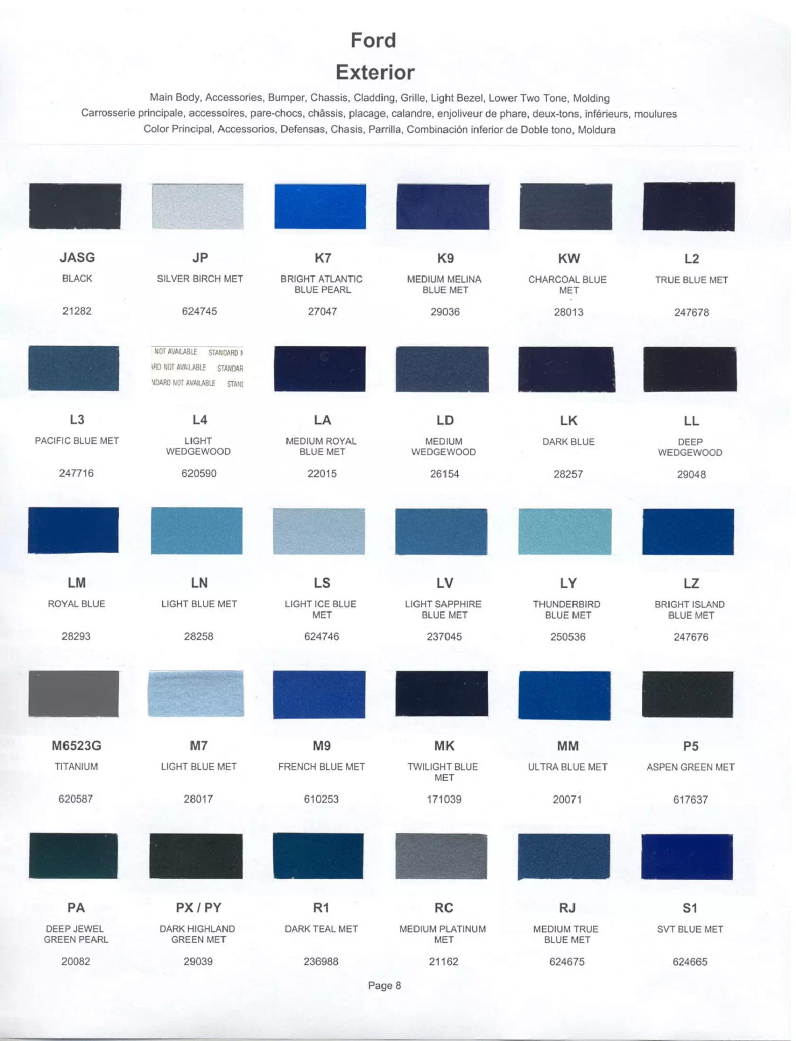 2002 Ford Motor Company Paint Codes Color swatches, and their ordering paint codes for 2002 model vehicles