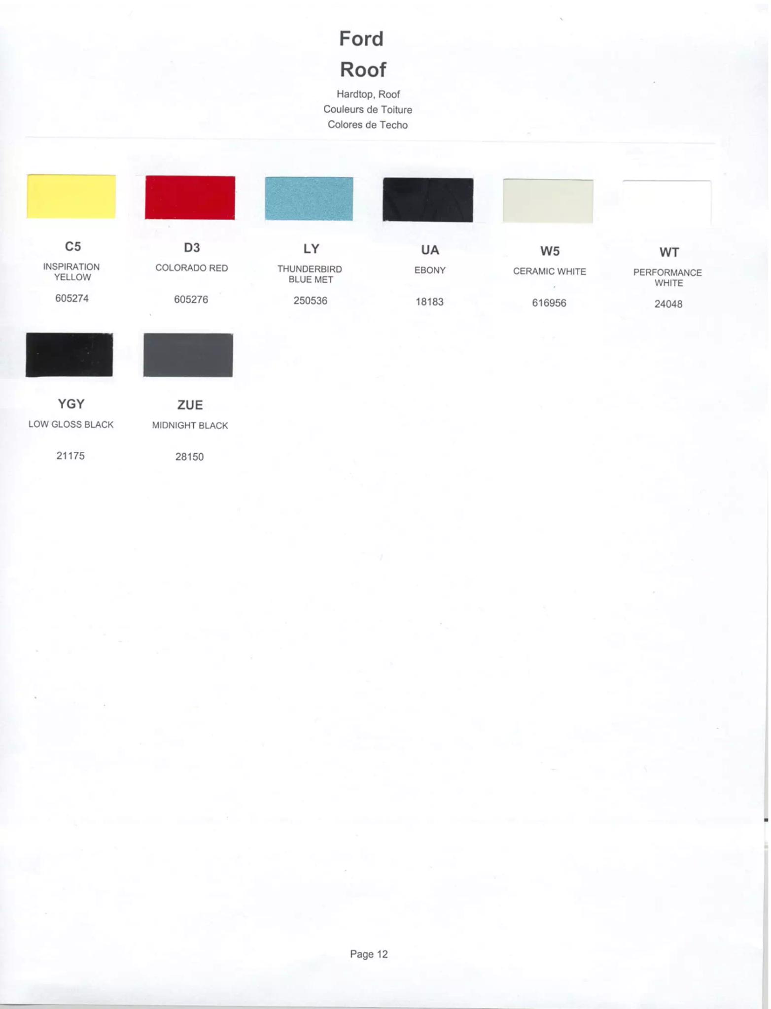 Color swatches, and their ordering paint codes for 2002 model vehicles