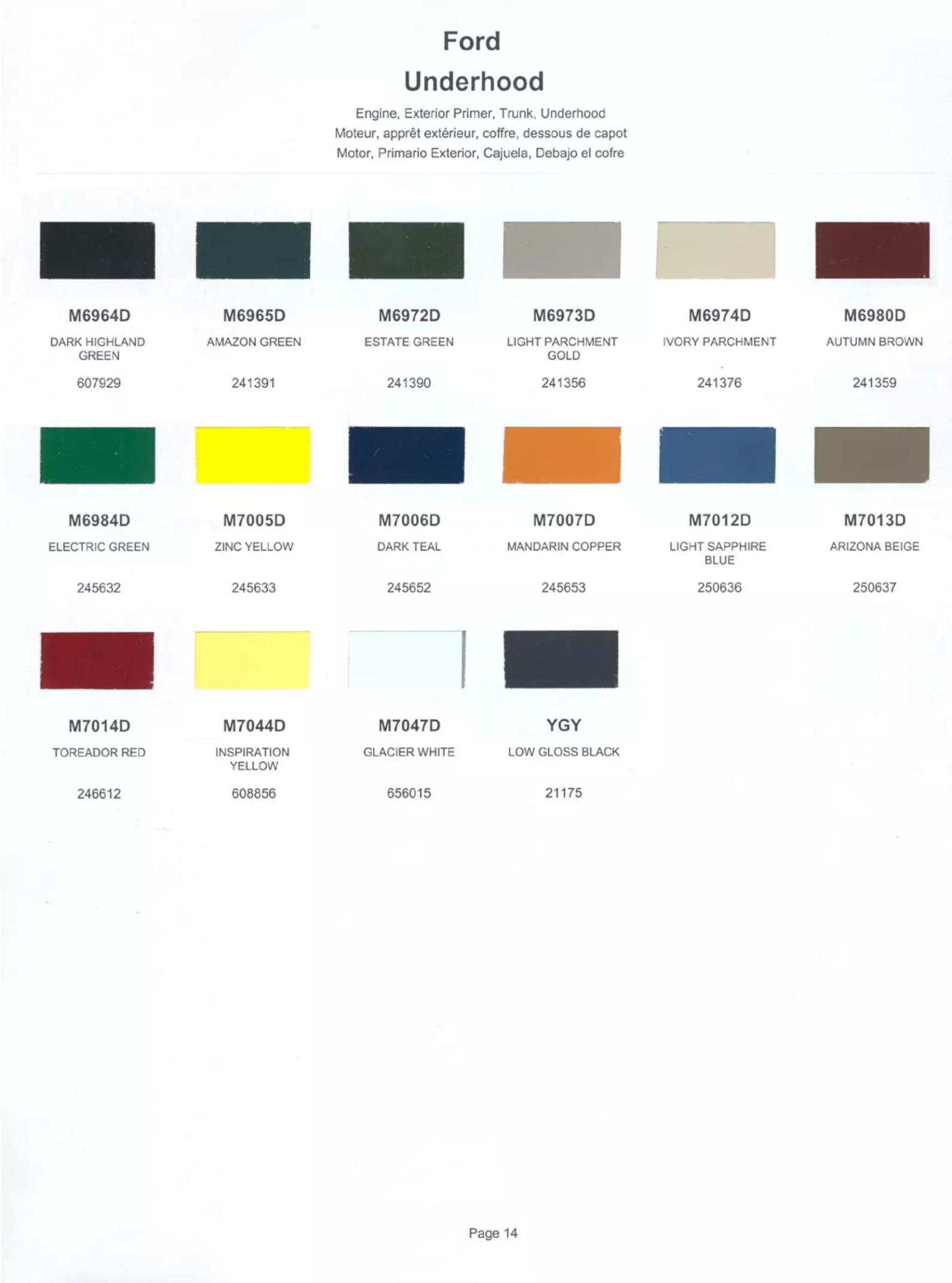 2002 Ford Motor Company Paint Codes Color swatches, and their ordering paint codes for 2002 model vehicles