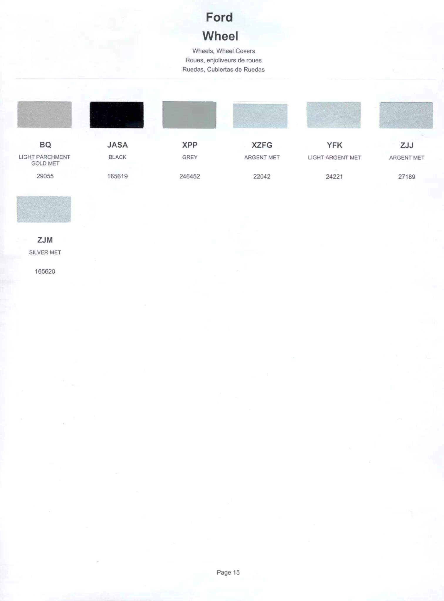 Color swatches, and their ordering paint codes for 2002 model vehicles