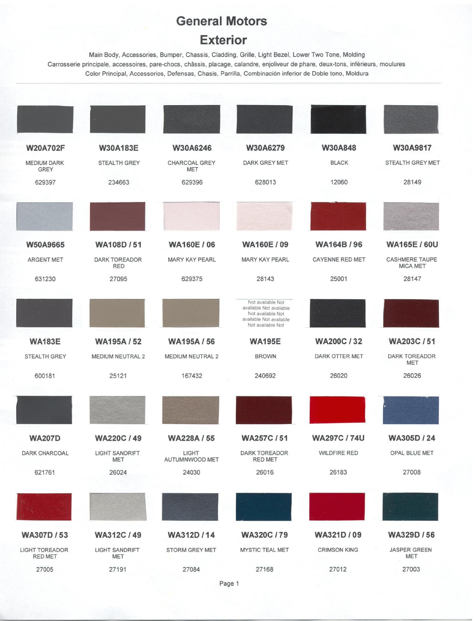 Paint Color Examaples used on GM Vehicles and thier unique paint codes