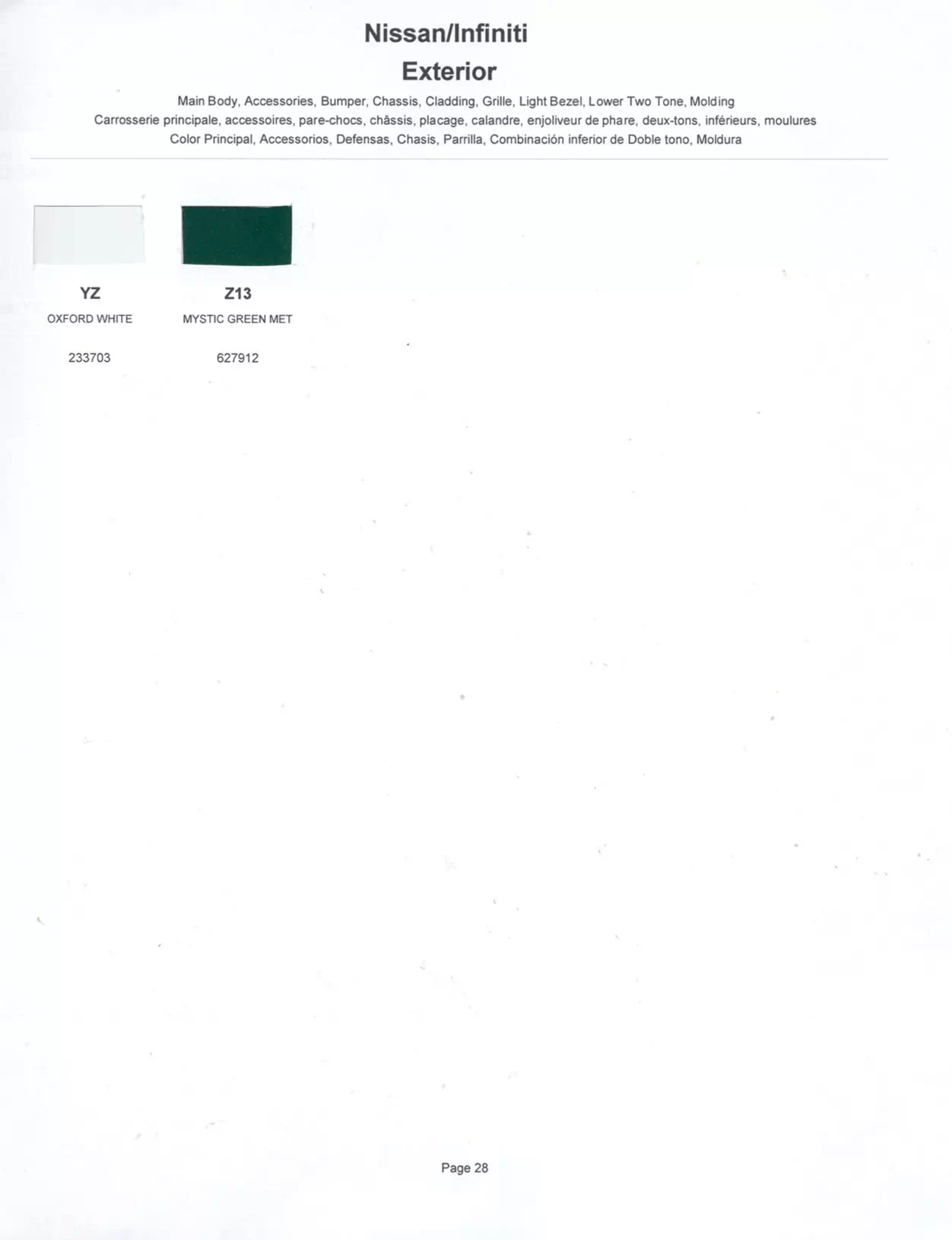 2002 Nissan & Infiniti Paint Codes & Color Chart Exterior paint colors for Nissan and Infiniti vehicles and their ordering codes and stock numbers