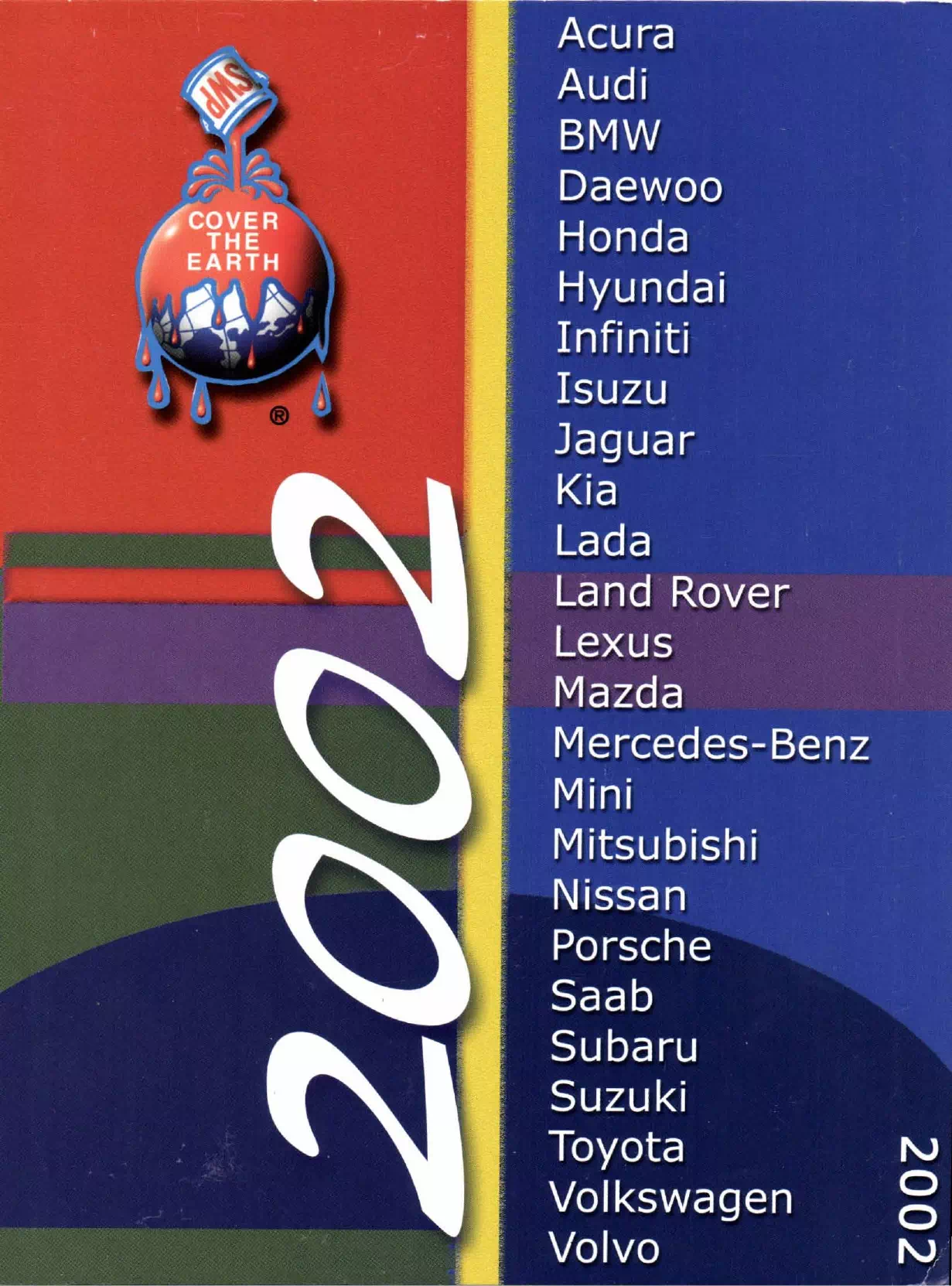 Color swatches, and their ordering paint codes for 2002 model vehicles