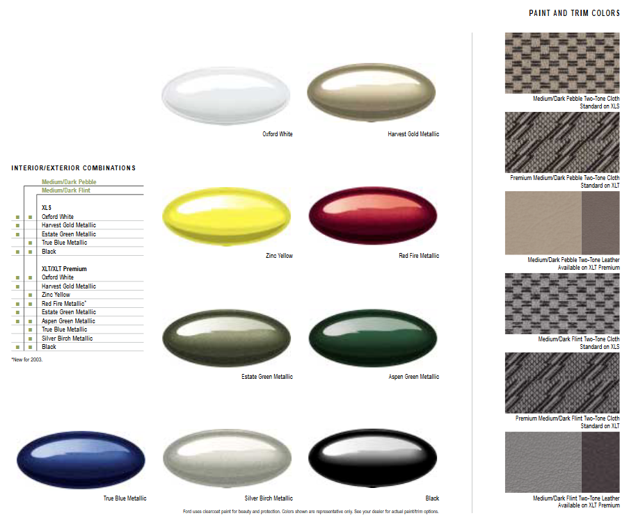 2003 Ford Explorer Sport Color Chart