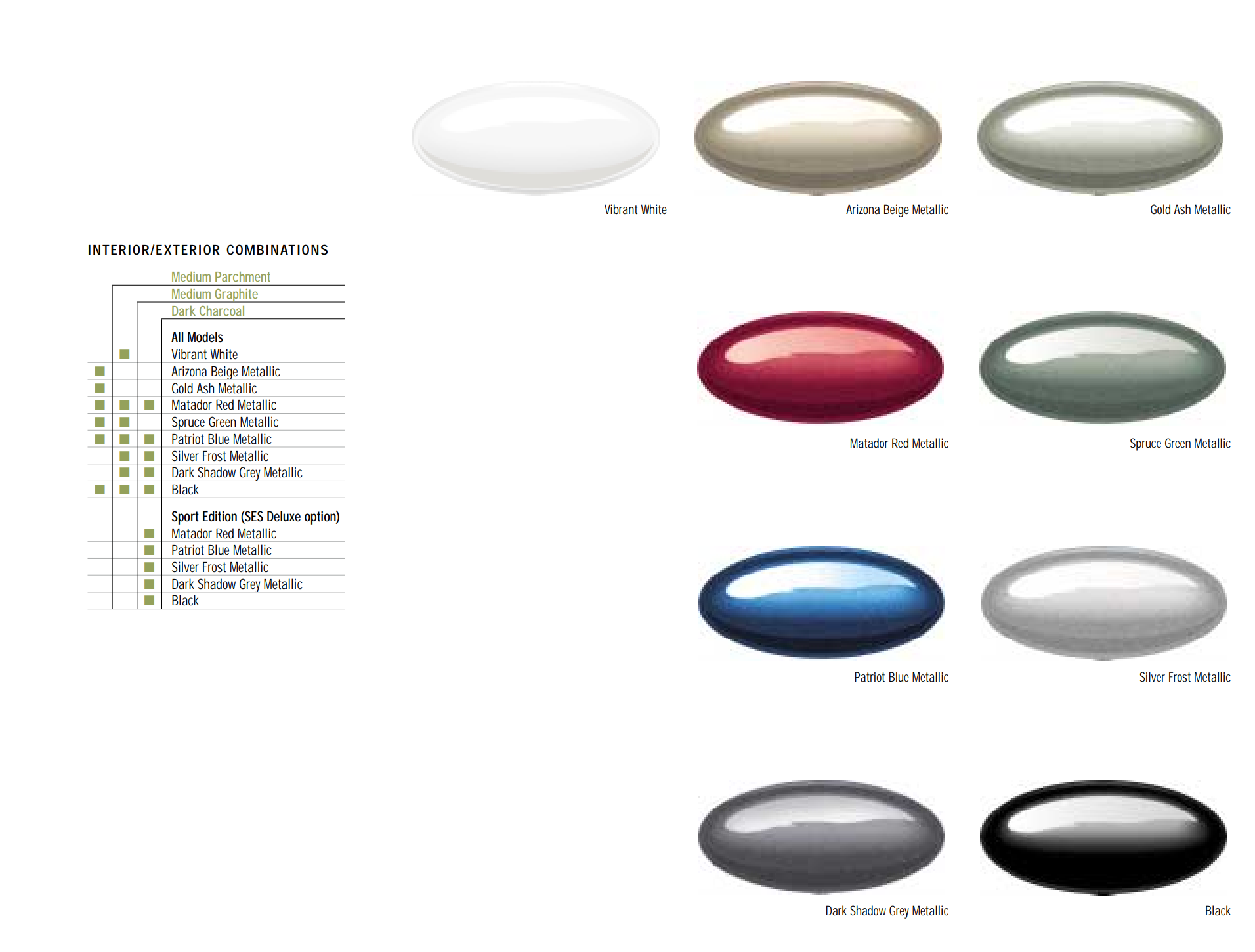 Colors and shade examples that the Ford  Taurus vehicle came in for this year