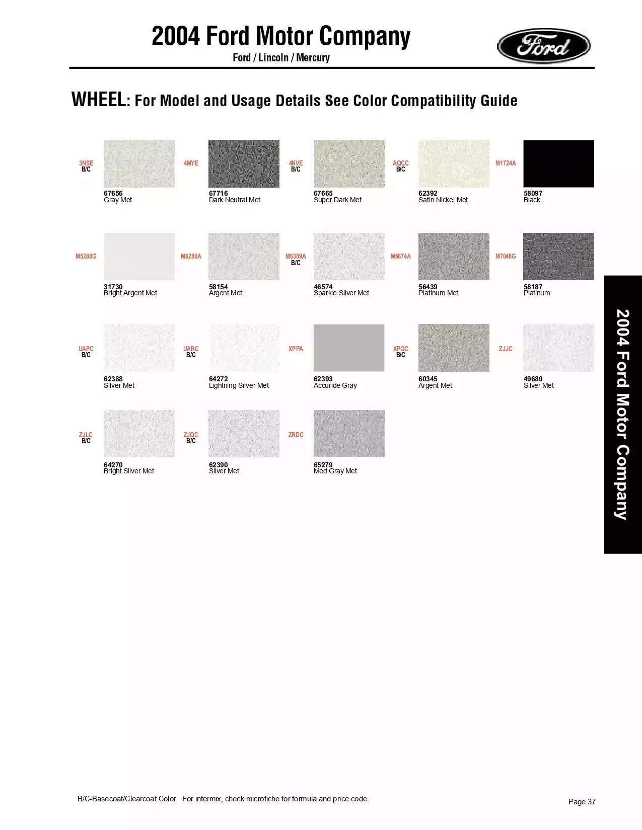 2004 Ford, Mercury & Lincoln Paint Codes & Color Chart Paint color examples, their ordering codes, the oem color code, and vehicles the color was used on