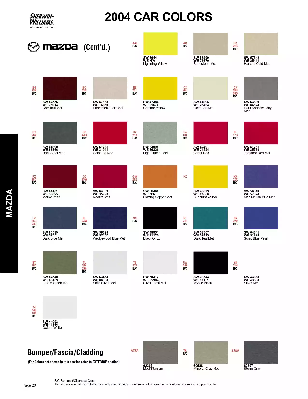 2004 Mazda Paint Codes & Color Chart Paint color examples, their ordering codes, the oem color code, and vehicles the color was used on