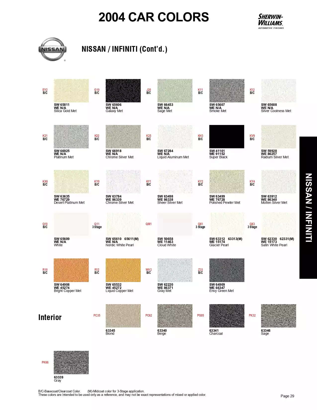2004 Nissan & Infiniti Paint Codes & Color Chart Paint color examples, their ordering codes, the oem color code, and vehicles the color was used on