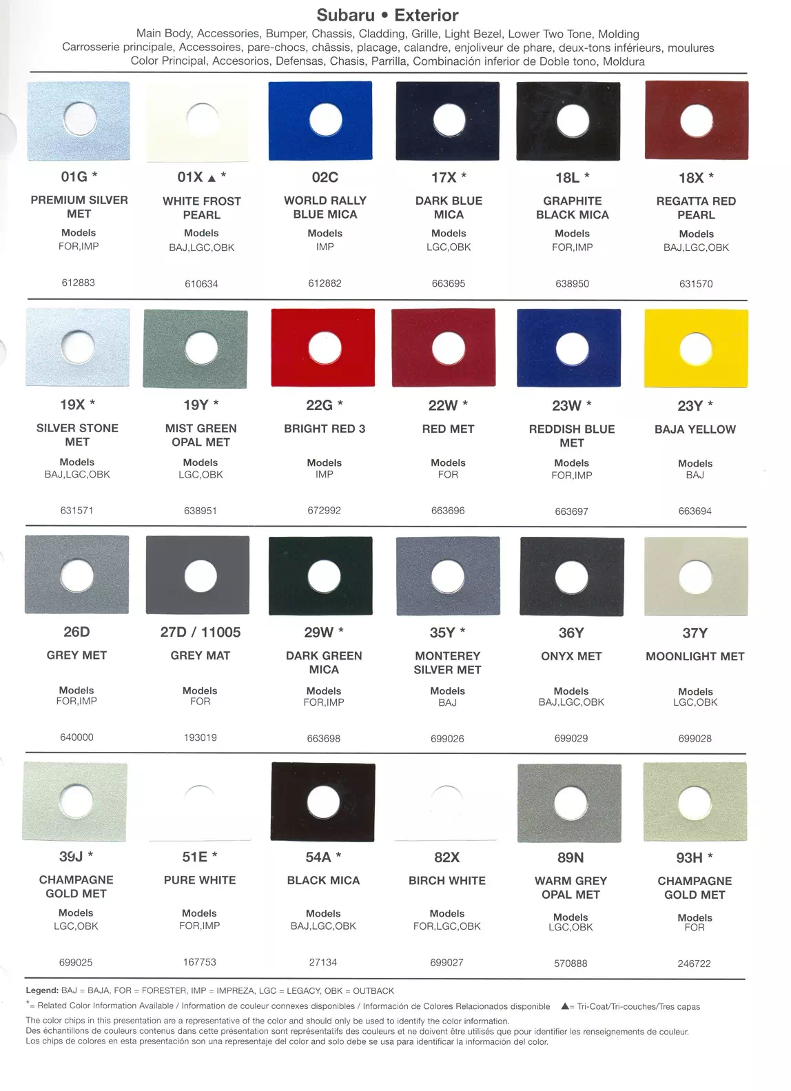 2004 Subaru Paint Codes and Color Chart
