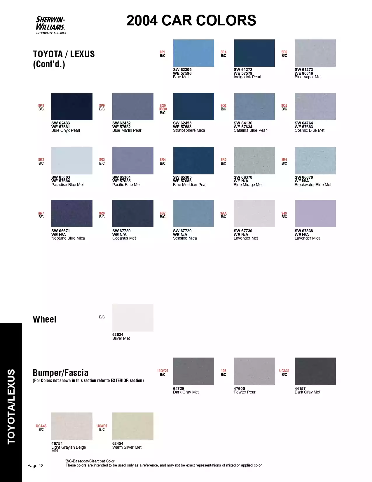 2004 Toyota & Lexus & Scion Paint Codes & Color Chart Paint color examples, their ordering codes, the oem color code, and vehicles the color was used on