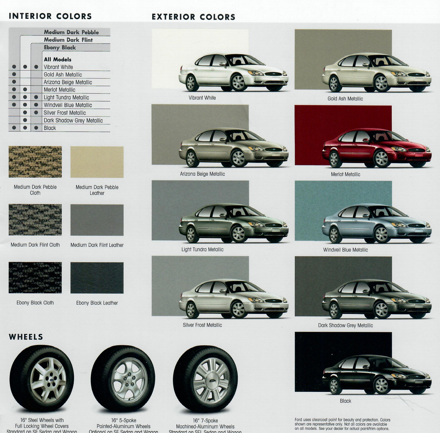 Colors and shade examples that the Ford  Taurus vehicle came in for this year