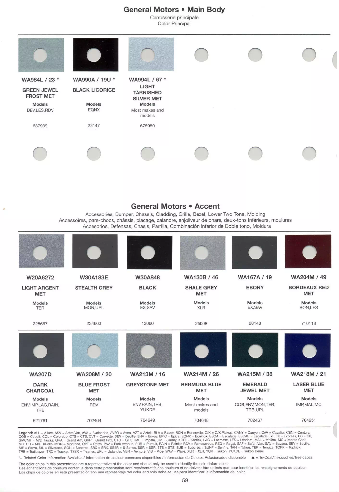 Color Chart and Paint Codes used on all General Motor Vehicles in 2005