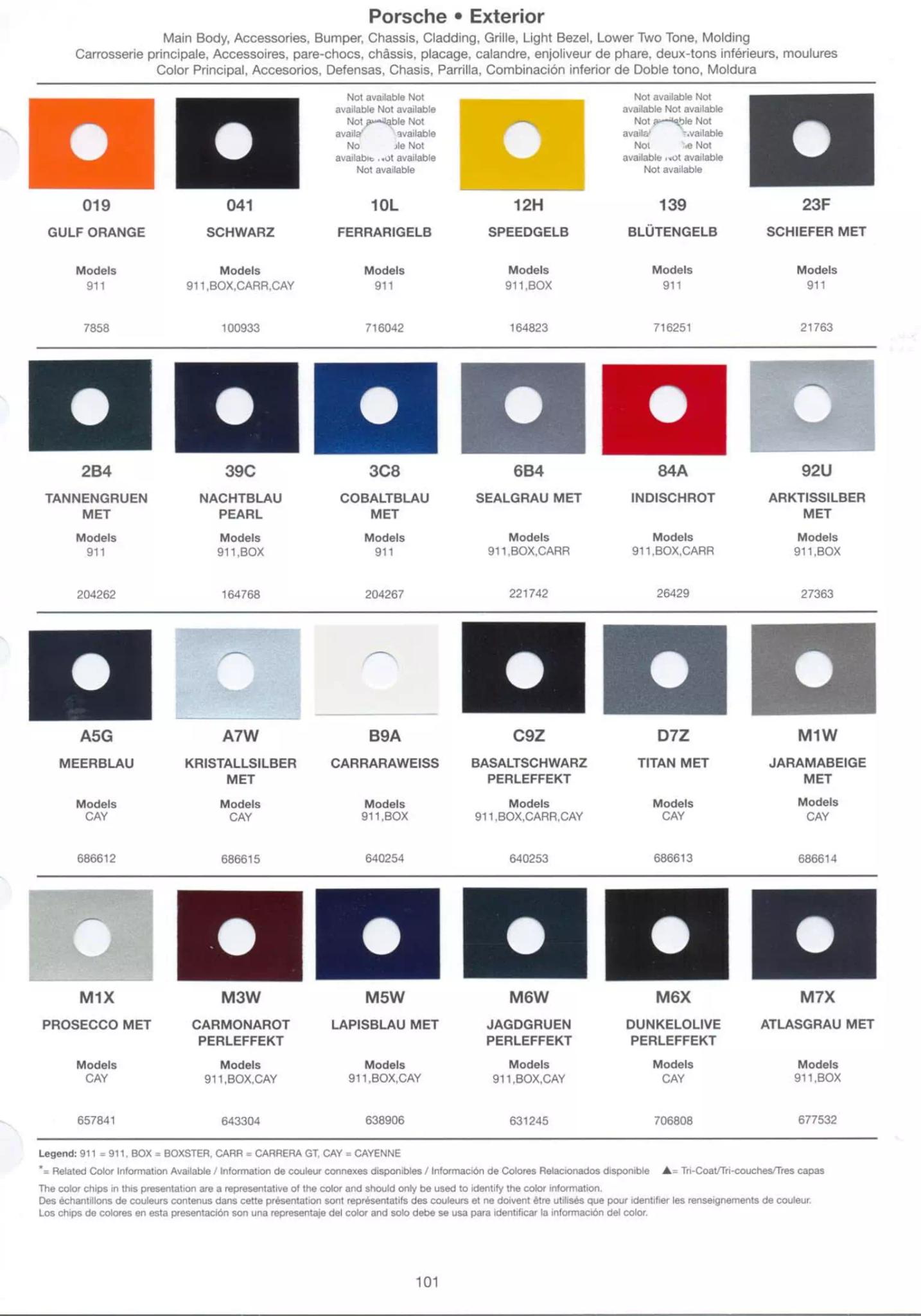 2005 Porsche Paint Chart and Color Codes Exterior Paint Codes for Porsche and their color codes