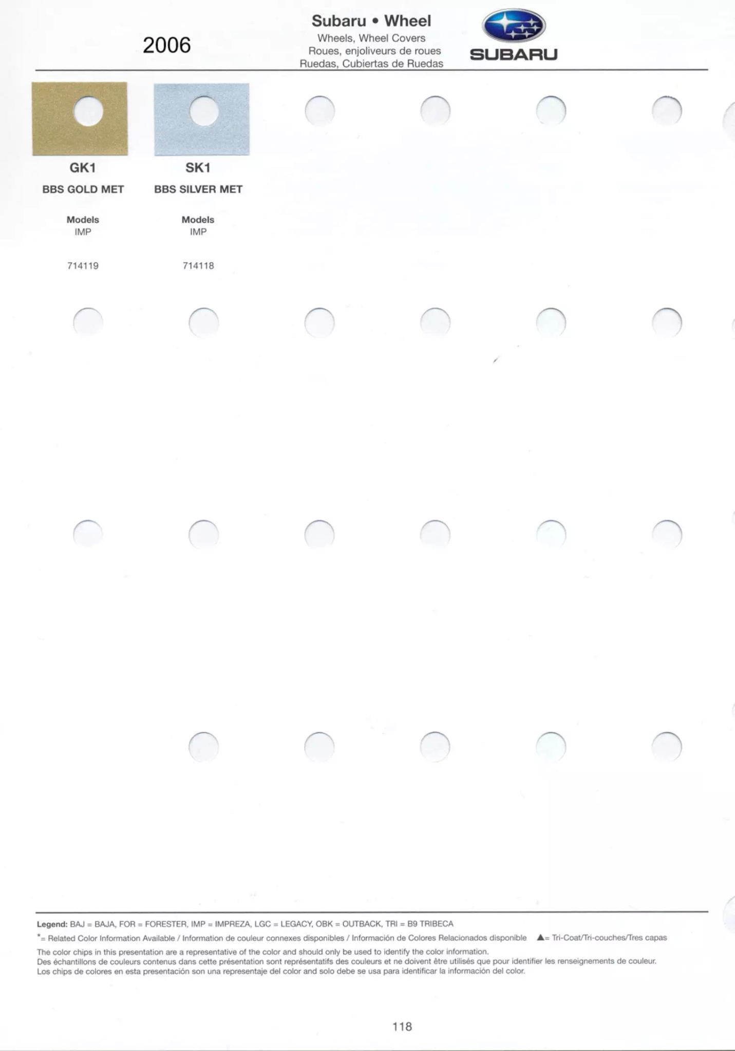 2006 Subaru Paint Chart and color codes Paint Color and Codes Used By Subaru