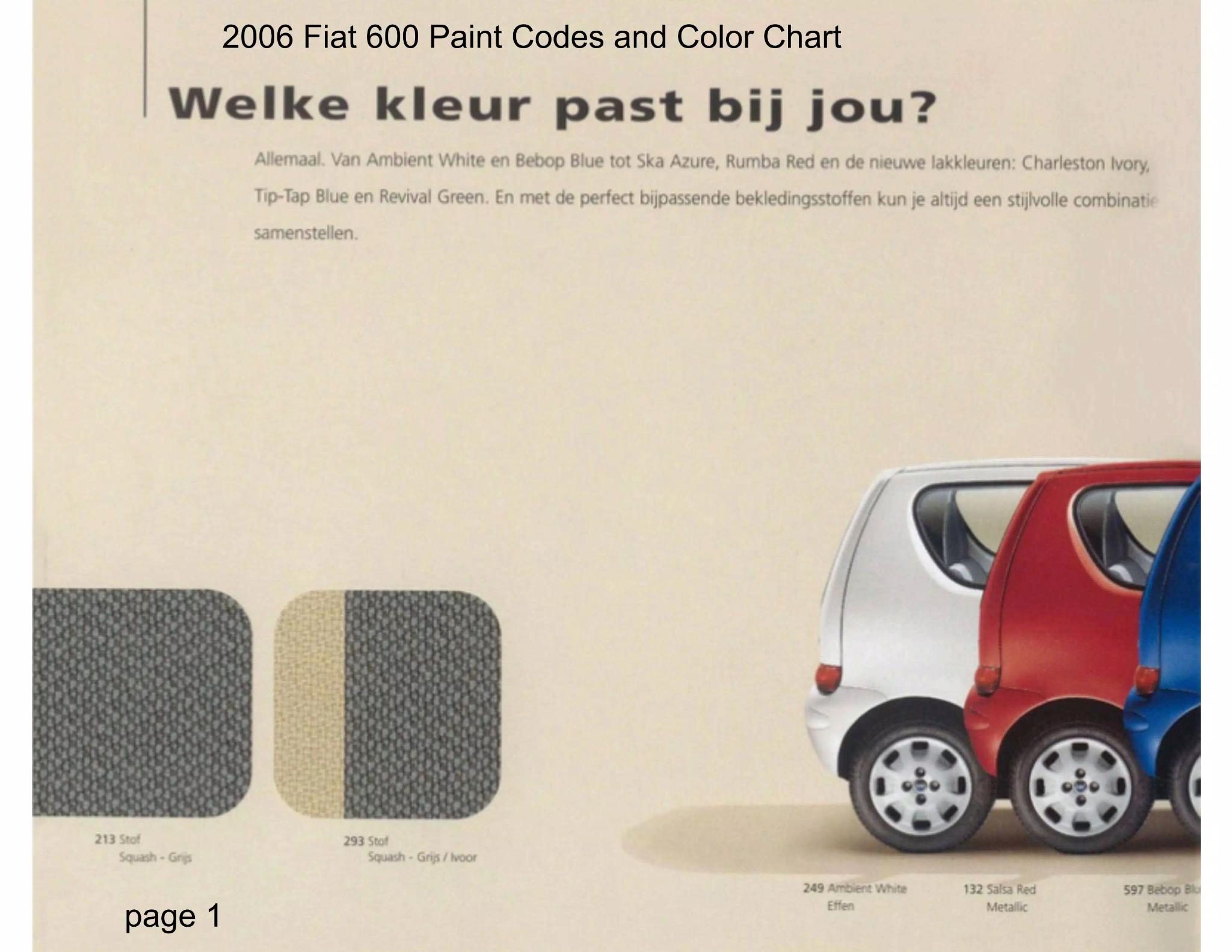 2006 Fiat 600 Paint Chart Page 1 Vehicle Examples and color the 2006 Fiat model 600 came in.