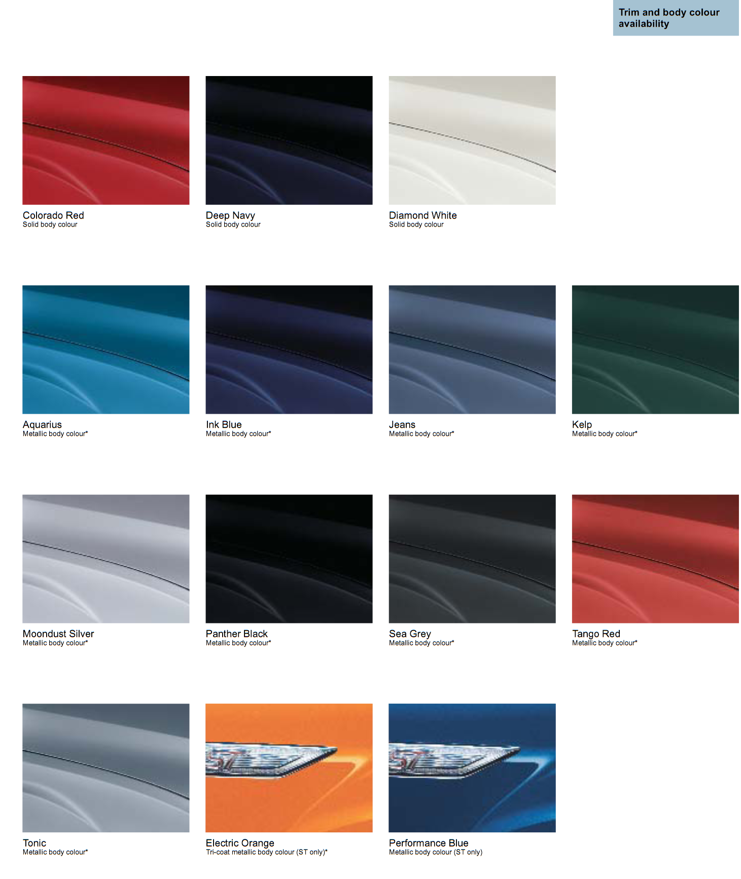 2006 Ford Focus Paint Chart