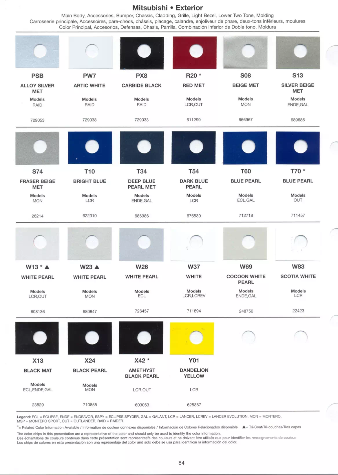 2006 Mitsubishi Paint Codes & Color Chart A paint code chart displaying various color swatches and corresponding codes. This chart is used to identify and select specific paint colors for mixing paint and or buying paint for your Mitsubishi vehicle. There are only so many paints used every year. This chart helps you decide what color it is.