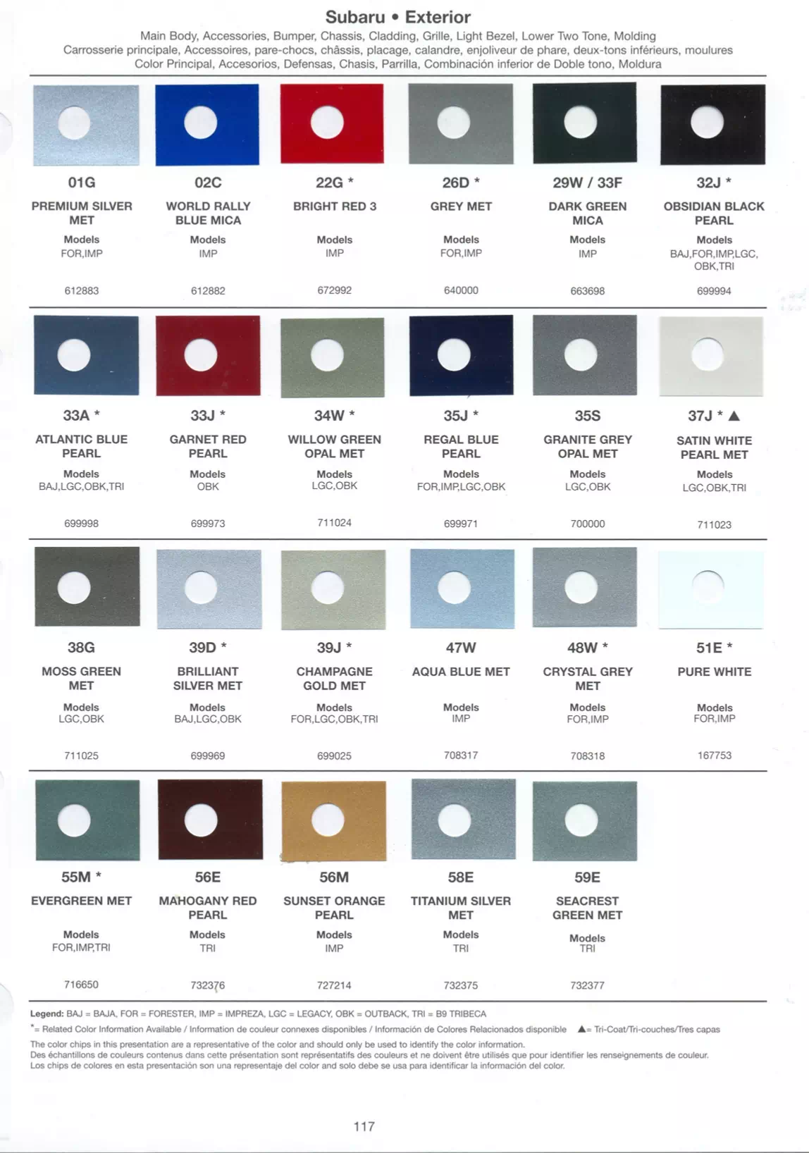2006 Subaru Paint Codes and Color Chart