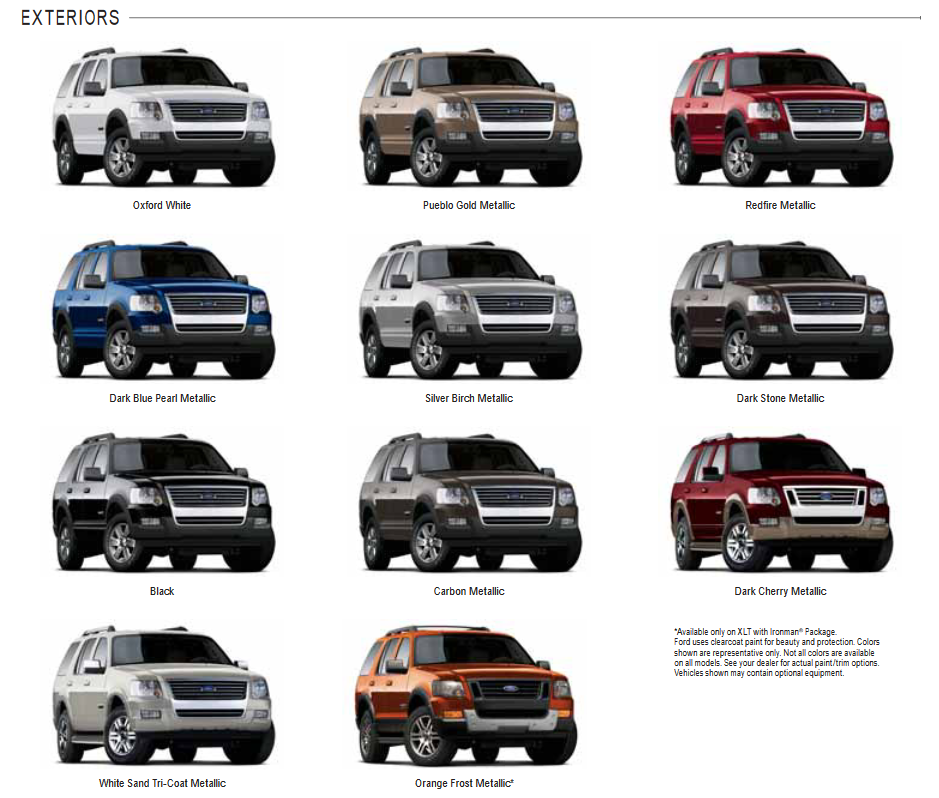 2007 Ford Explorer Paint Chart