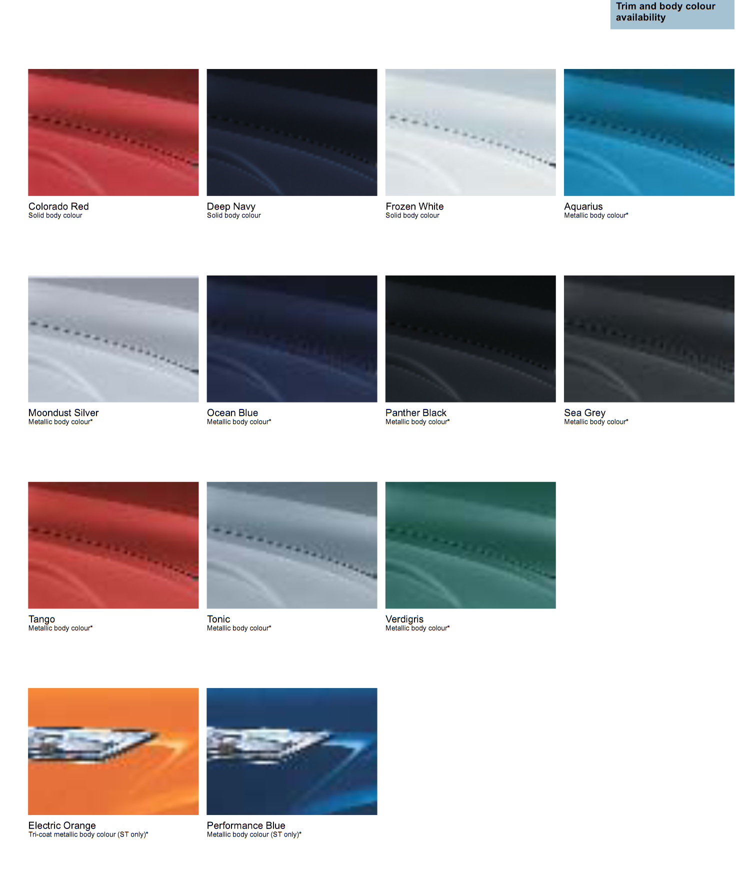 2007 Ford Focus Paint Chart