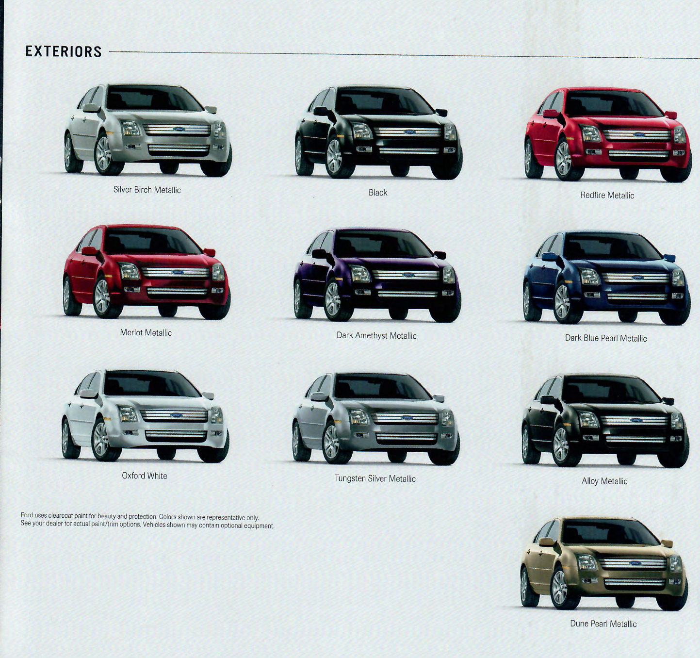 2007 Ford Fusion Paint Chart a photo showing the different color options the Ford Fusion came in.