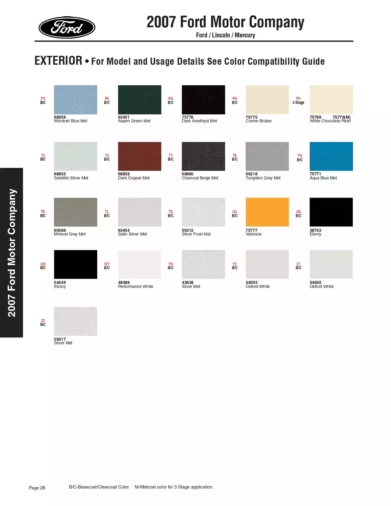 2007 Ford, Lincoln & Mercury Paint Chart & Color Codes Paint color examples, their ordering codes, the oem color code, and vehicles the color was used on