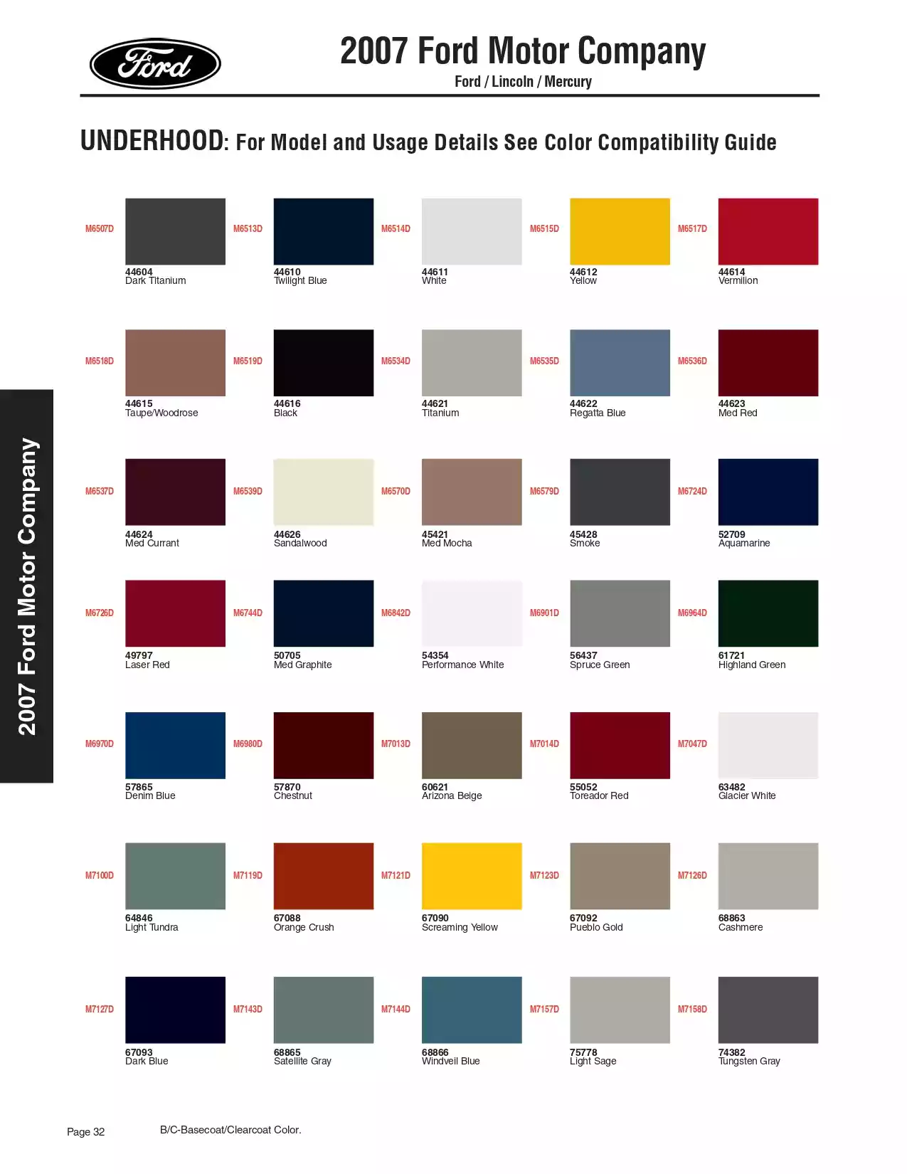 2007 Ford, Lincoln & Mercury Paint Chart & Color Codes Paint color examples, their ordering codes, the oem color code, and vehicles the color was used on